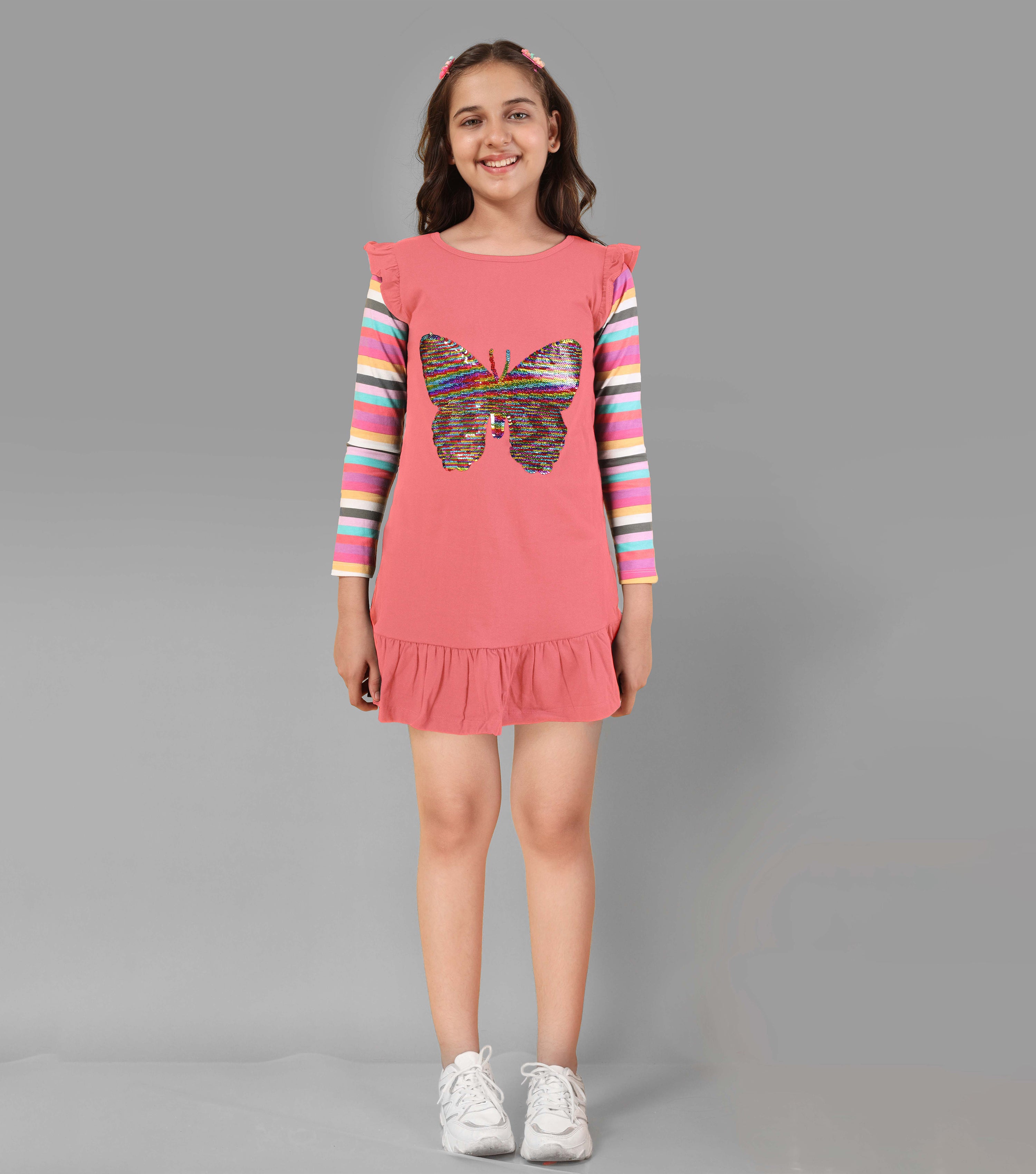 Long t-Shirt for Girls Full Sleeve Tops Coral