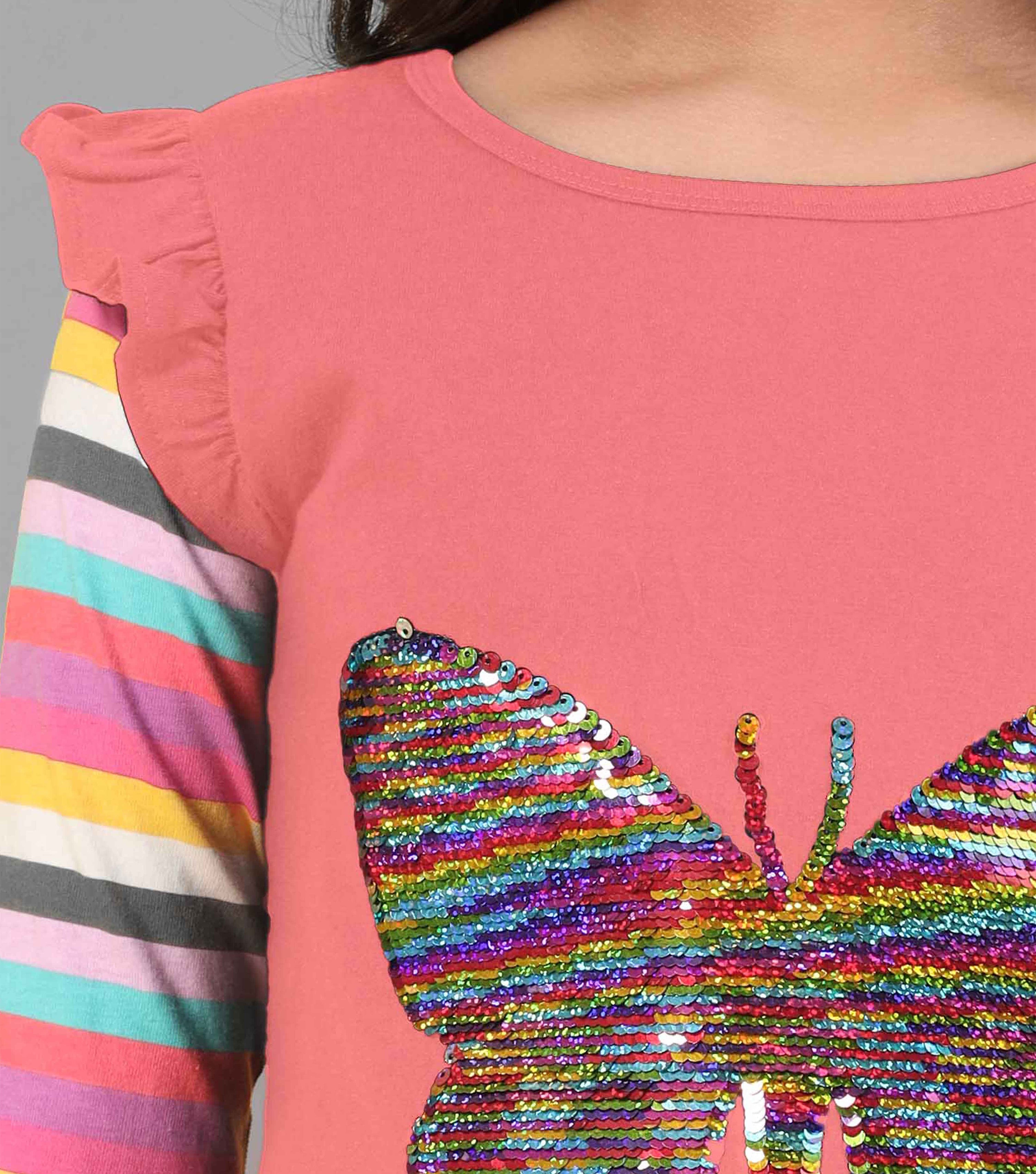 Long t-Shirt for Girls Full Sleeve Tops Coral