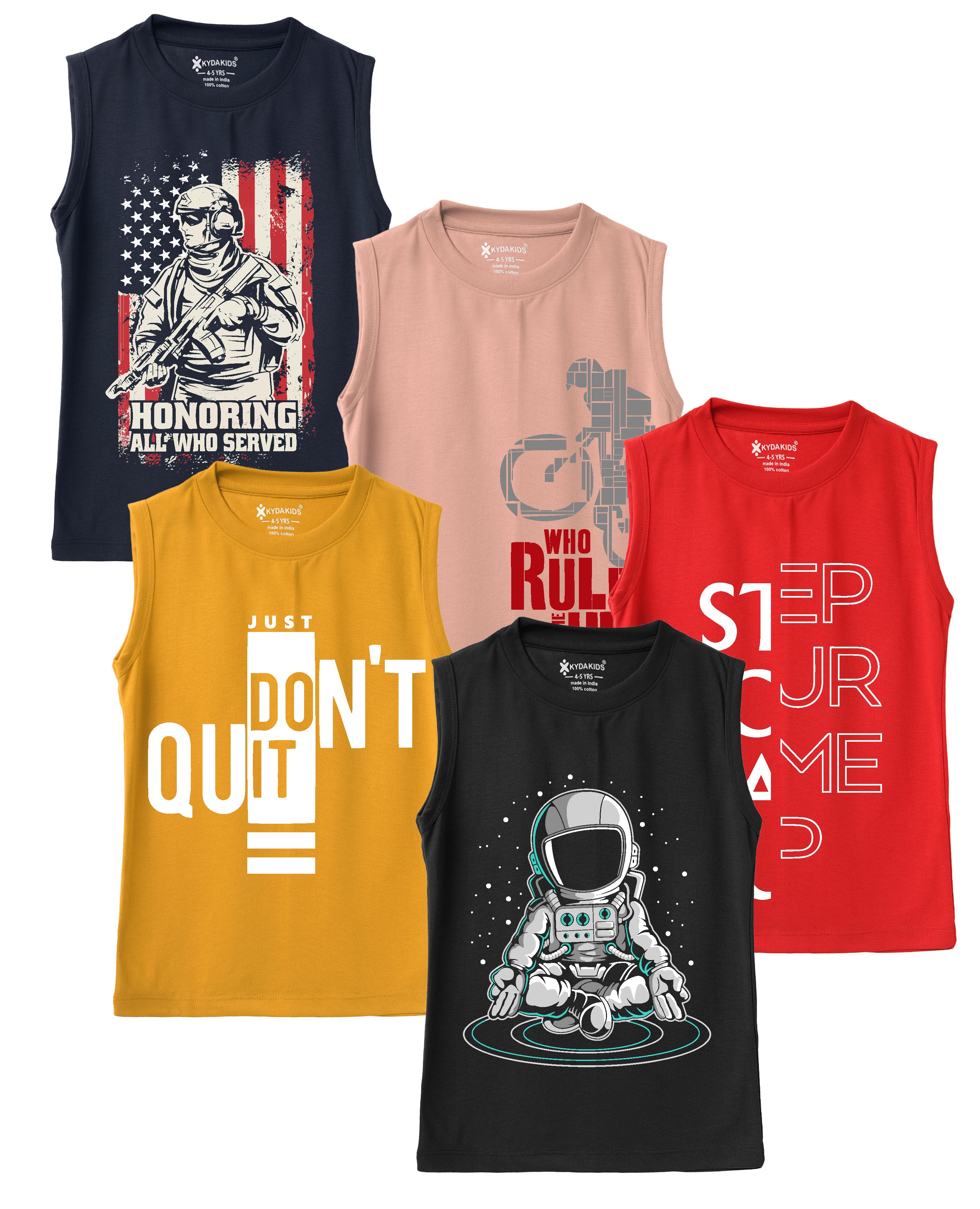 Premium Cotton Printed Vests for Boys | Regular Fit | Pack of 5
