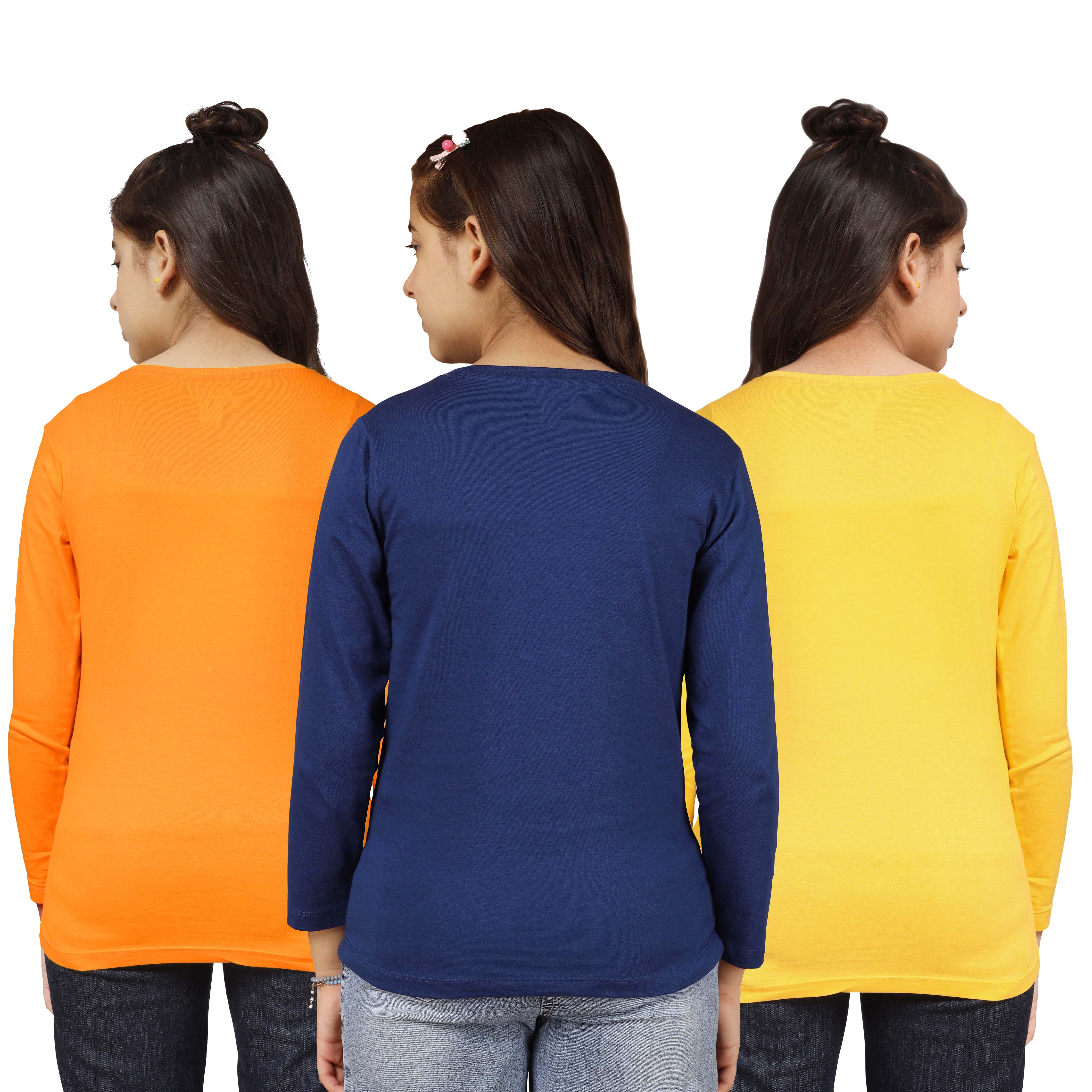 Girls Bio Washed Full Sleeve Black T-Shirt (Pack of 3)