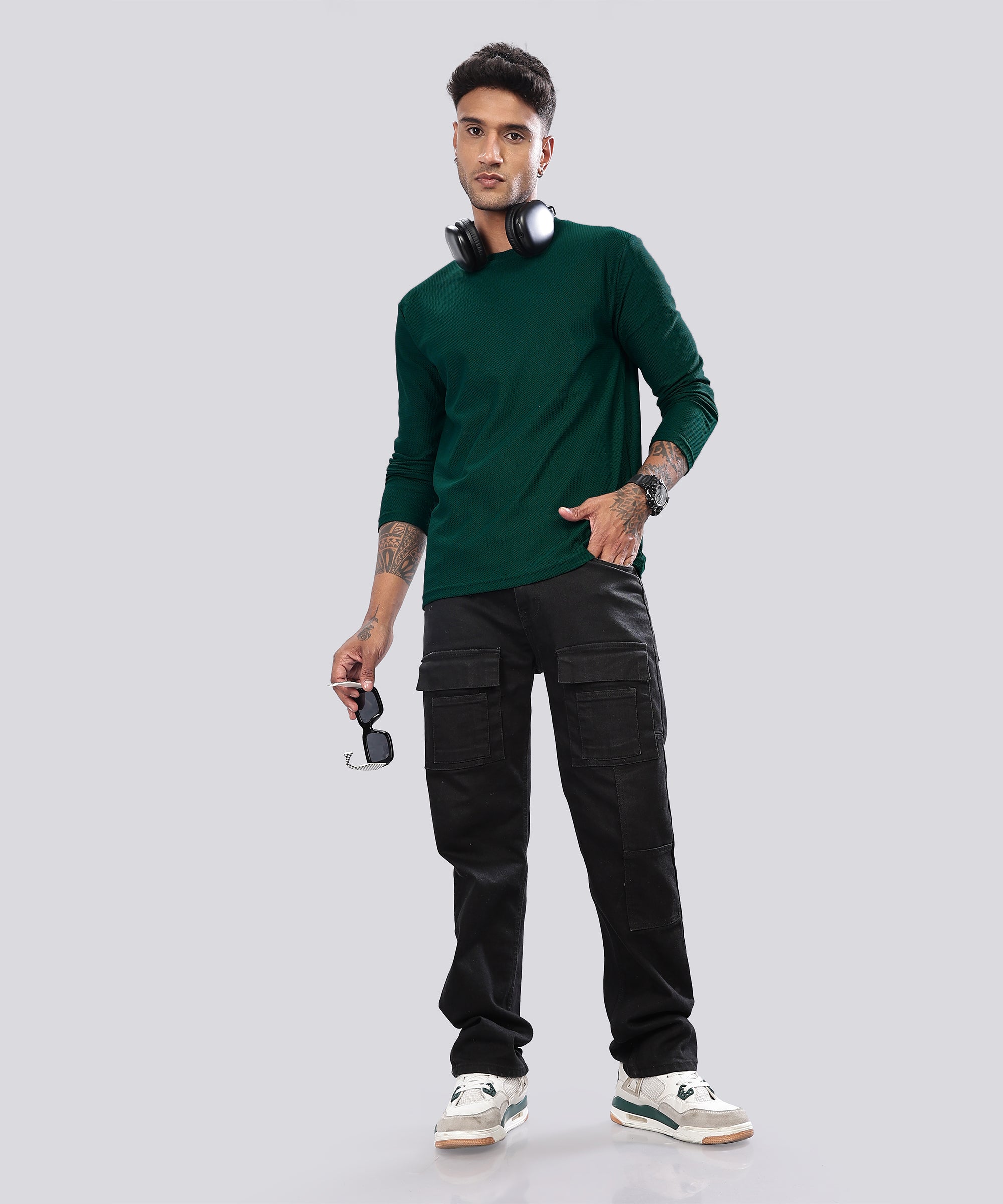 SHODOX® Men's Solid Polyblend Round Neck long Sleeve Regular fit T-shirt (Pack of 1)