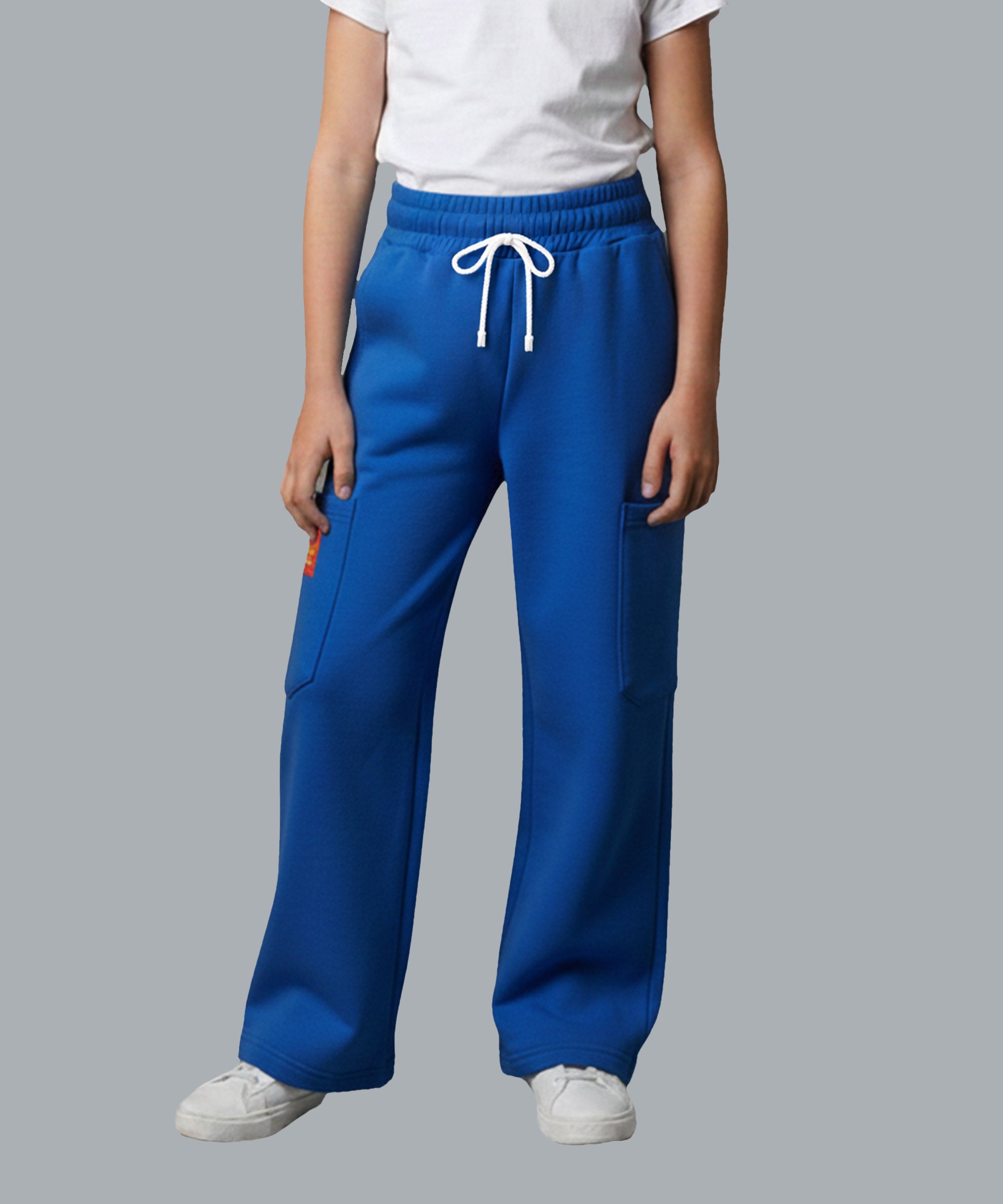 Girls Cotton Korean Cargo Pants | Elastic Waist Wide Leg