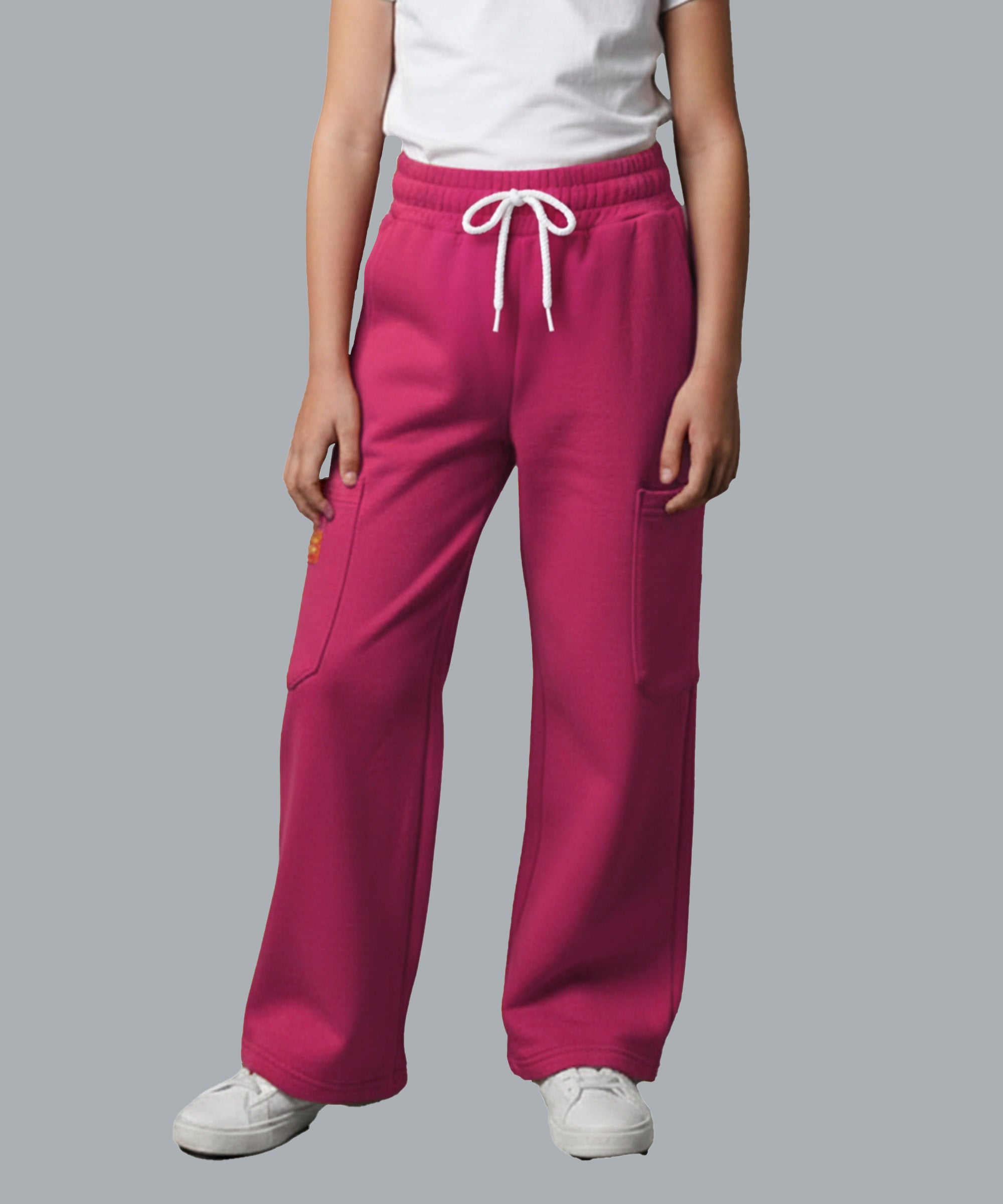 Girls Cotton Korean Cargo Pants | Elastic Waist Wide Leg