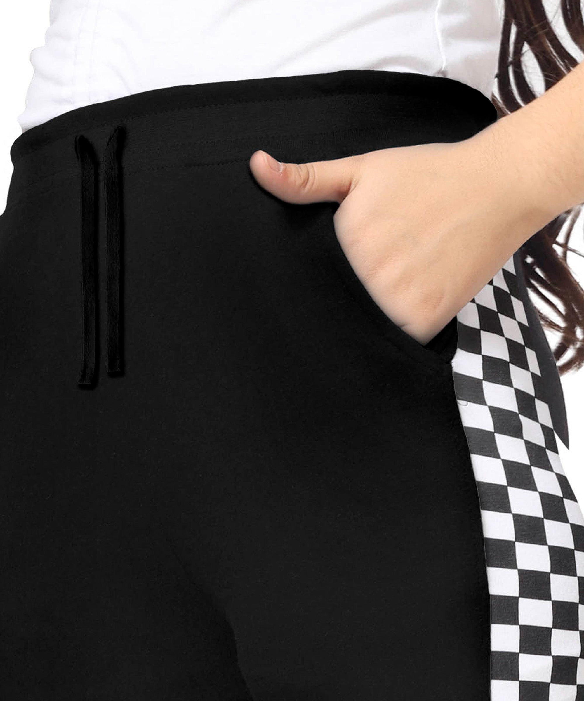 Girls Cotton Printed Track Pants with Pocket - Black