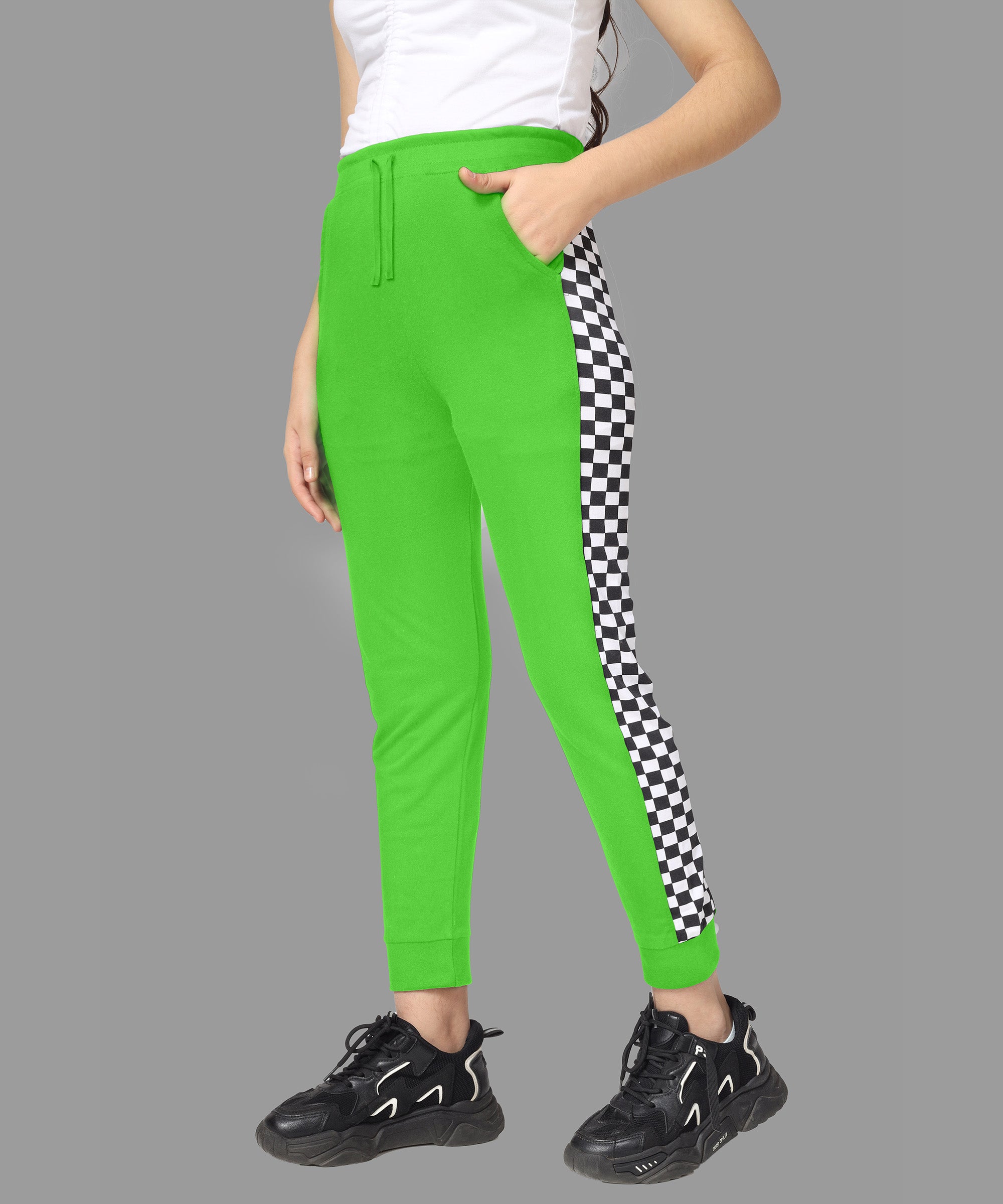 Girls Cotton Printed Track Pants with Pocket - LightGreen