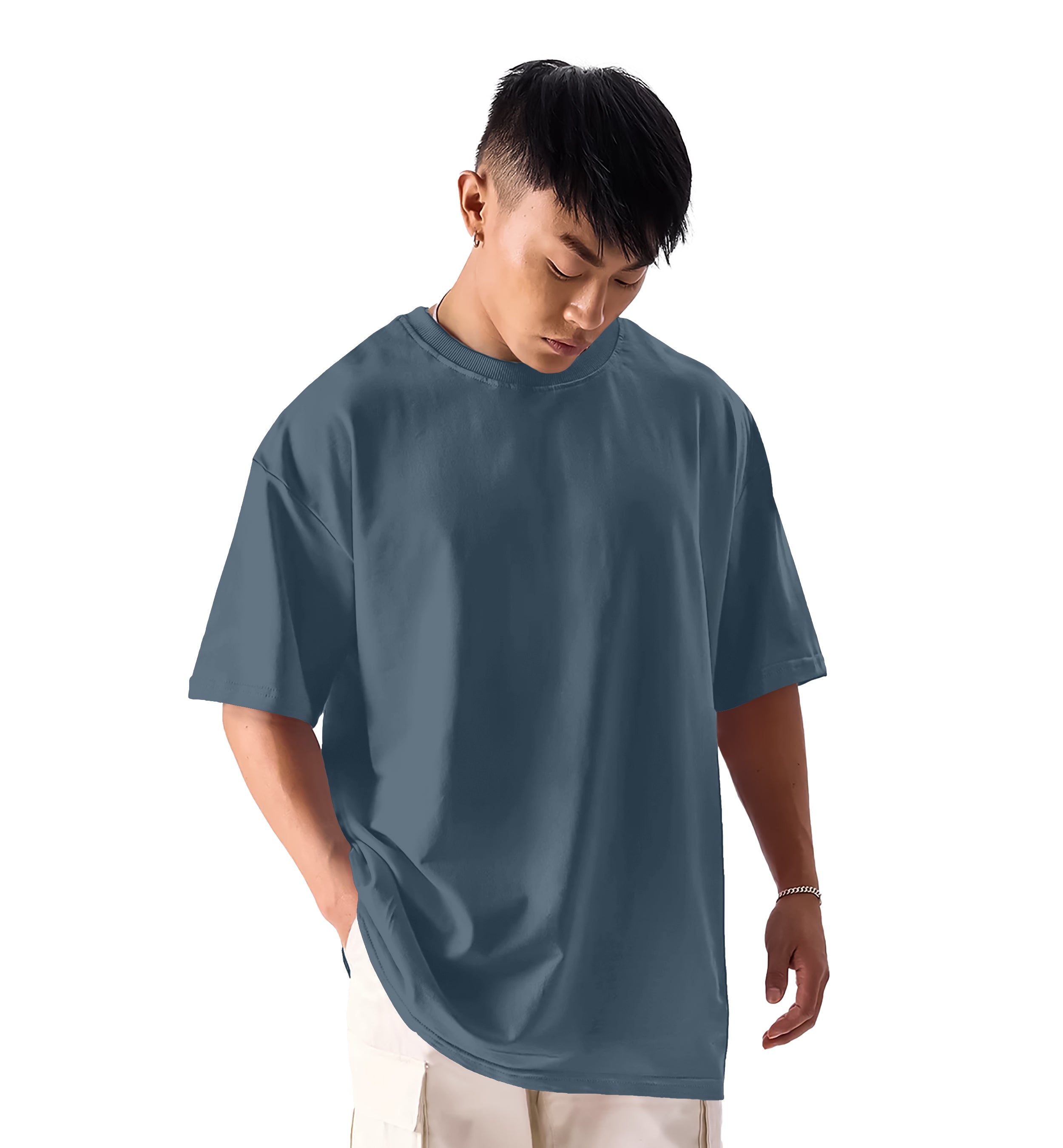 SHODOX® Men’s 100% Cotton Relaxed Fit Half Sleeve T-shirt for Men –Drop Shoulder Front and Back Solid Round Neck T-Shirts (Pack of 1)