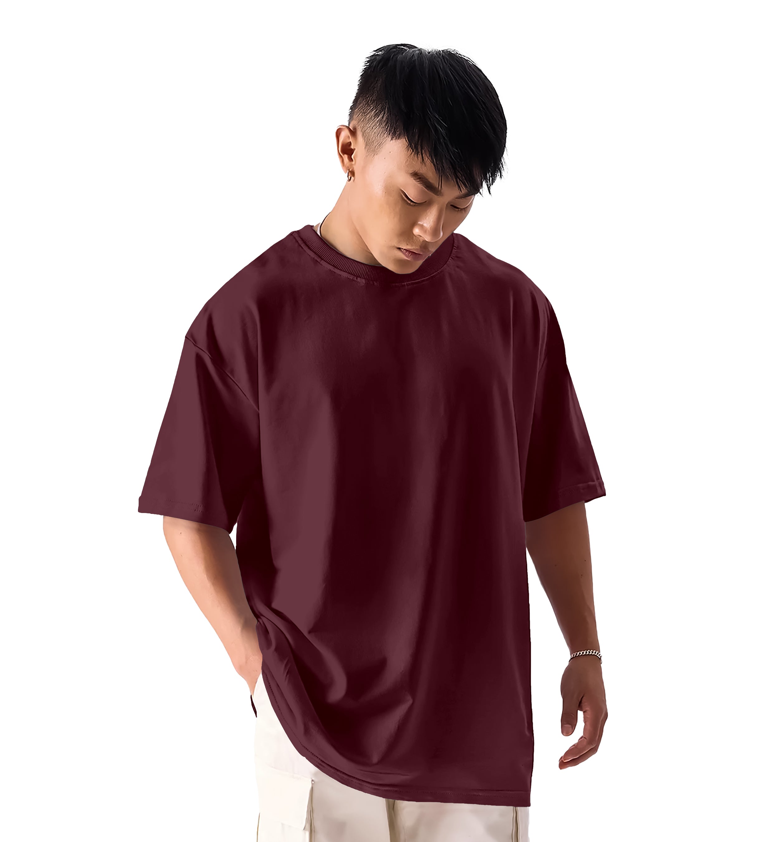 SHODOX® Men’s 100% Cotton Relaxed Fit Half Sleeve T-shirt for Men –Drop Shoulder Front and Back Solid Round Neck T-Shirts (Pack of 1)