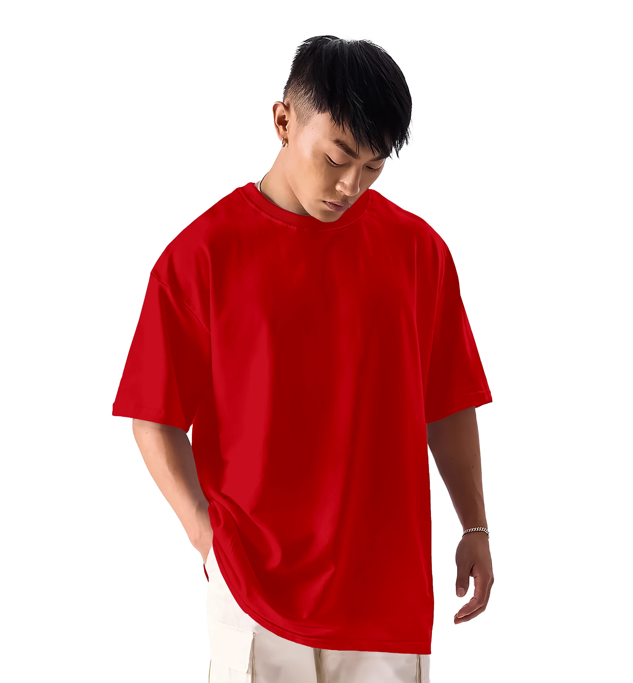 SHODOX® Men’s 100% Cotton Relaxed Fit Half Sleeve T-shirt for Men –Drop Shoulder Front and Back Solid Round Neck T-Shirts (Pack of 1)