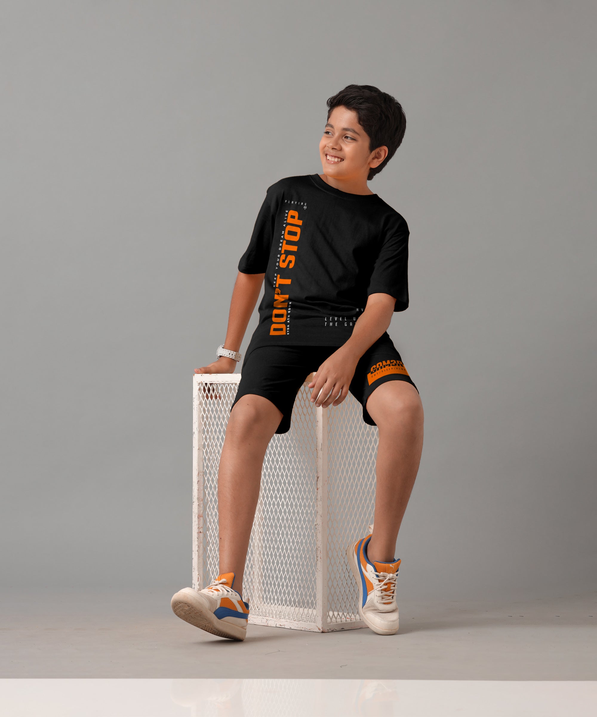 Boy's 100% Pure Cotton Premium Printed Black Tshirt and Shorts Set