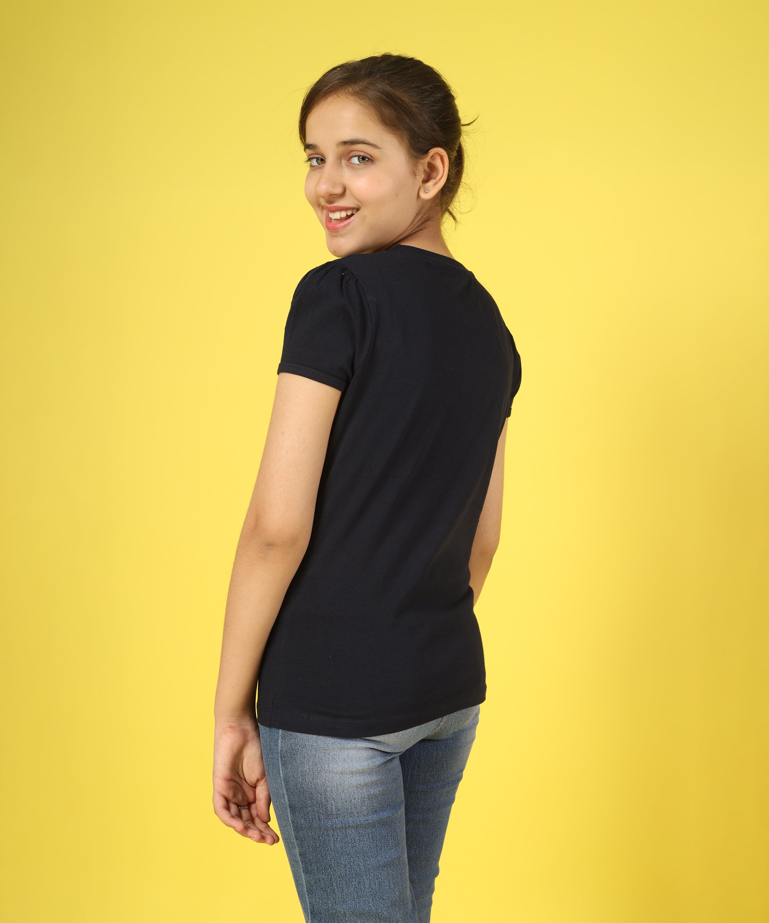 Girls Cotton Full Sleeve Sequence and Embroidery Tops - Black