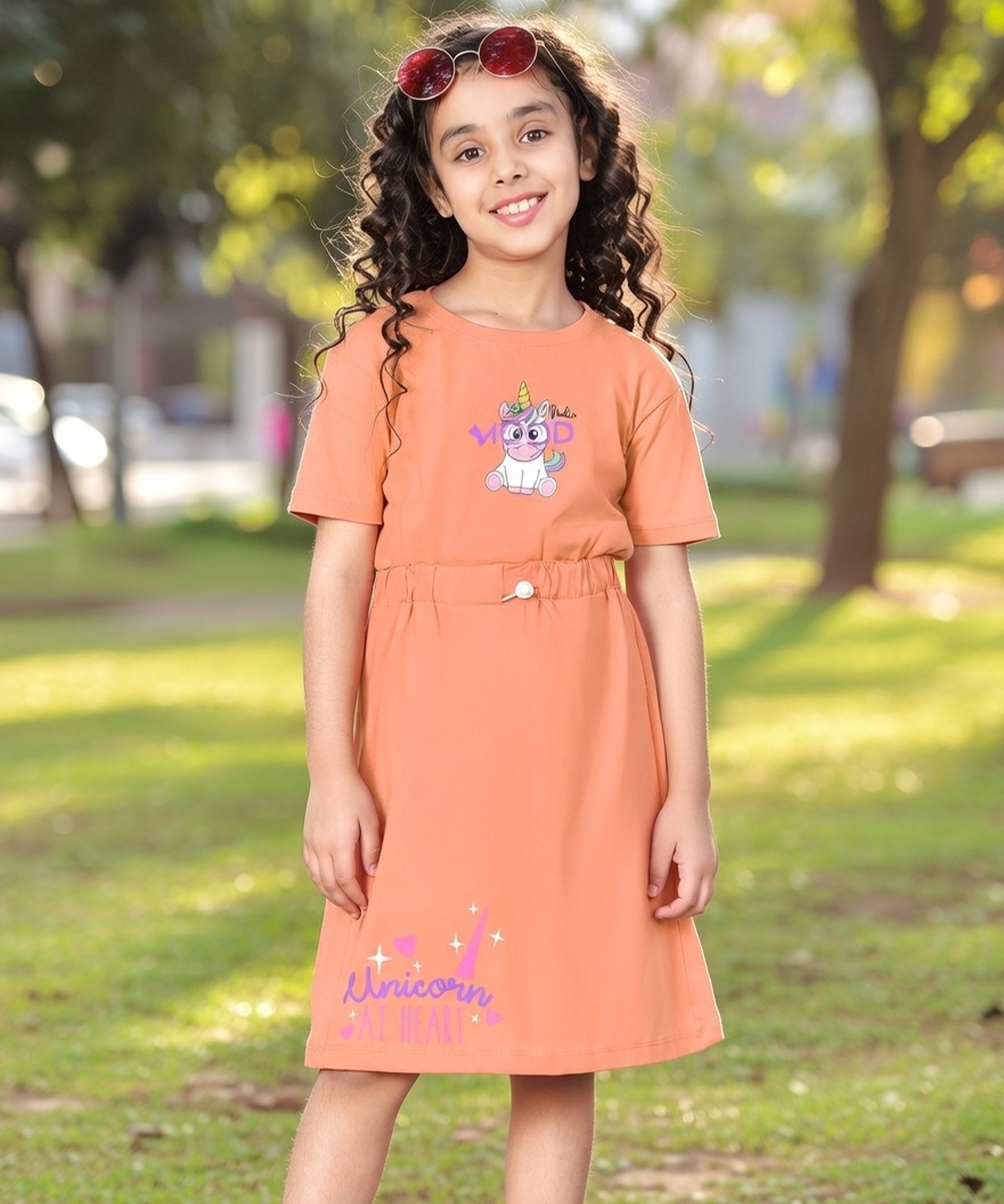 Girls Long Top With Waist Elastic Rope | Orange