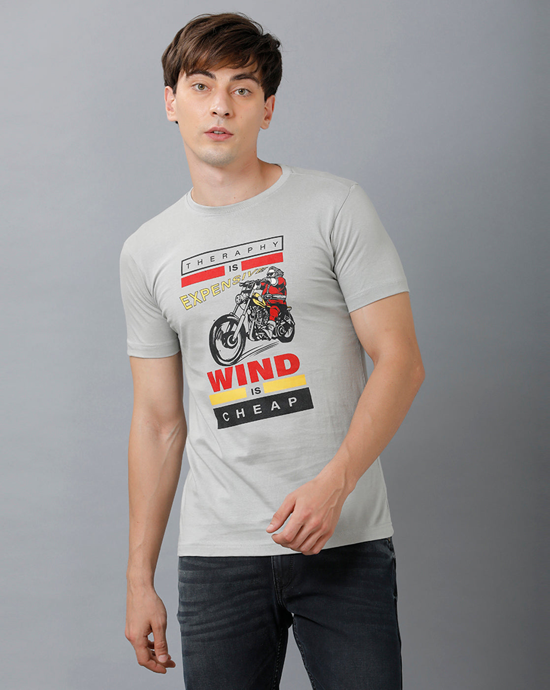 KYDA Men's 100% Cotton Printed Casual T-Shirts C1 - Grey