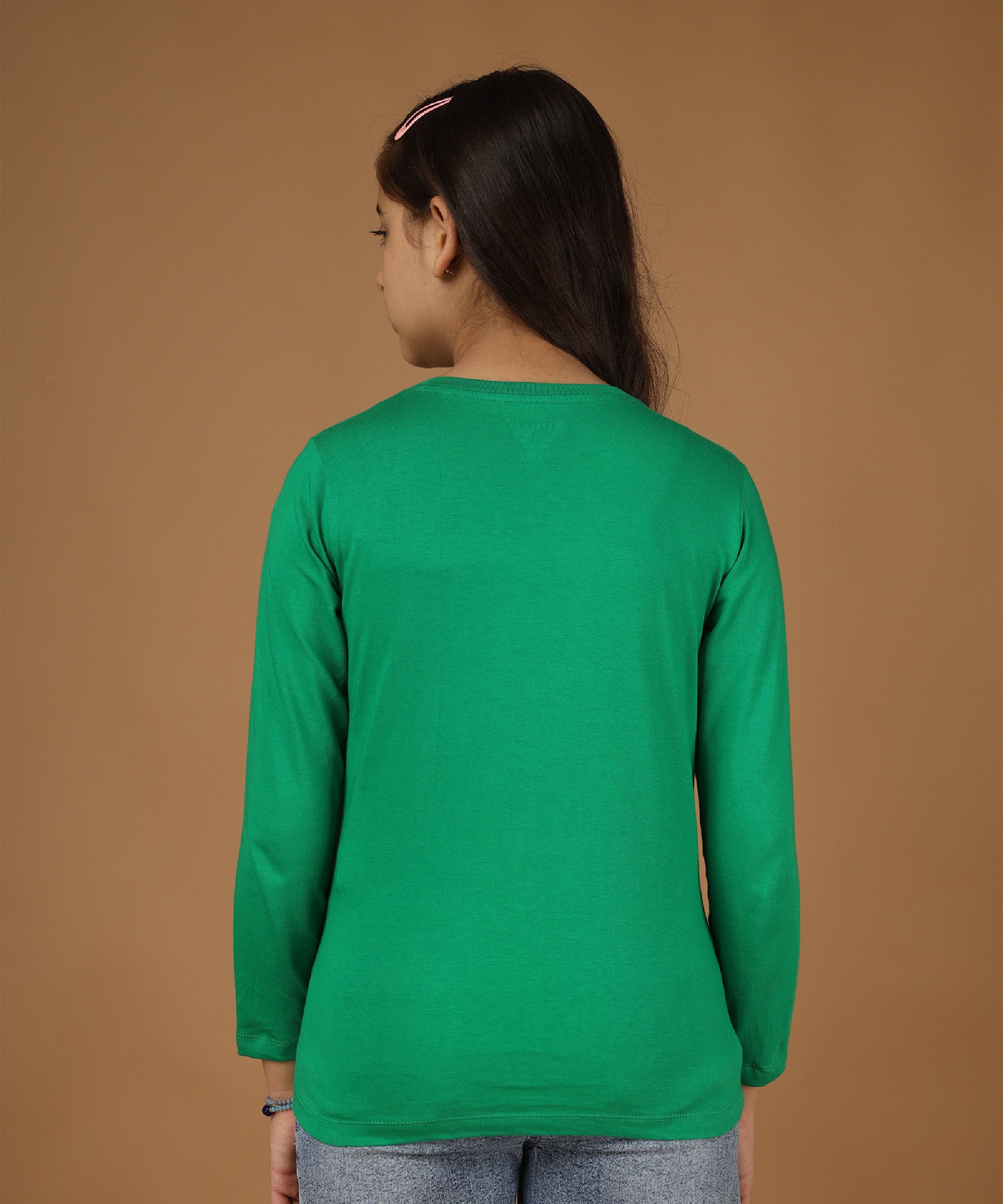 Girls Printed Full Sleeve Premium T-shirt | Green