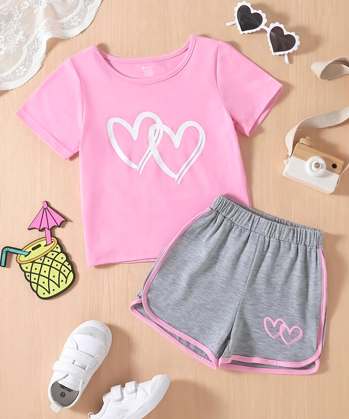 Girls Printed Cotton T-Shirt & Shorts Set