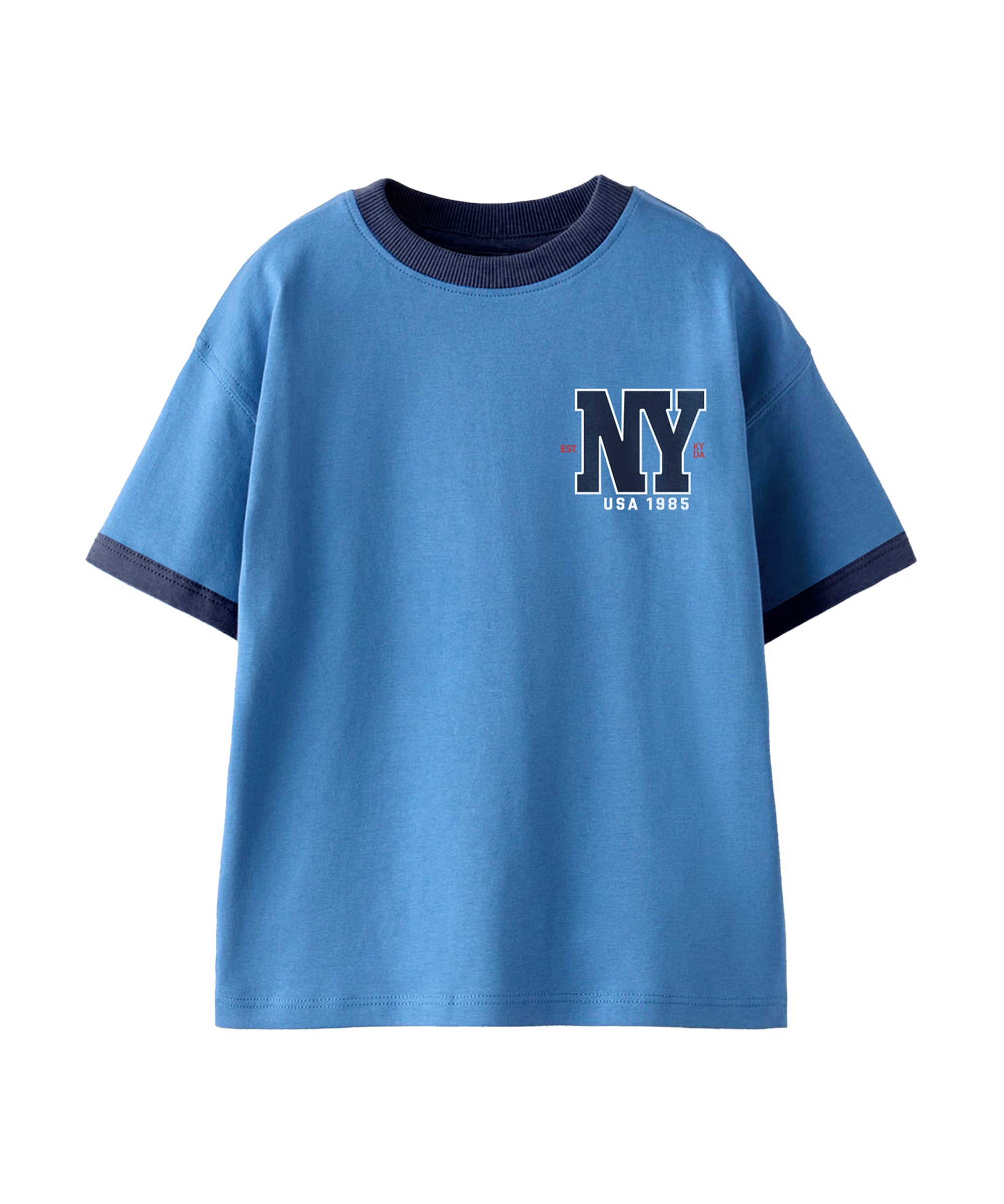 Boy's 100% Pure Cotton Premium Printed Blue Raglan Sleeve Tshirt and Shorts Set