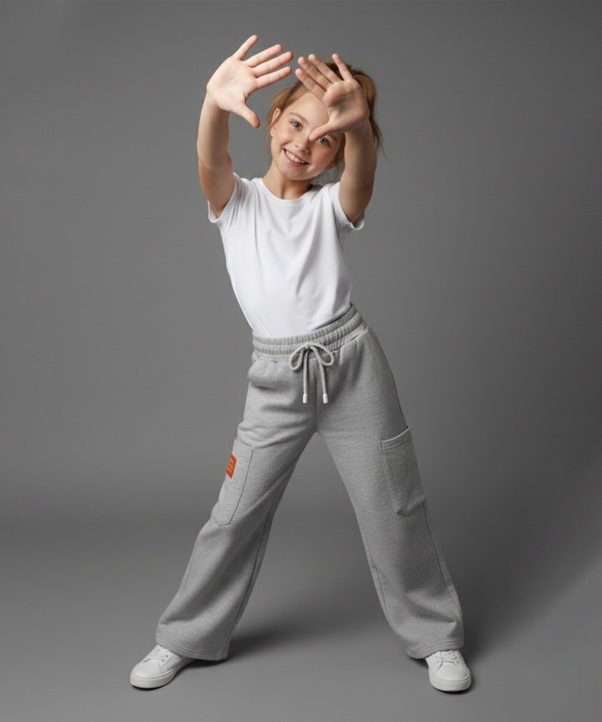Girls Cotton Korean Cargo Pants | Elastic Waist Wide Leg