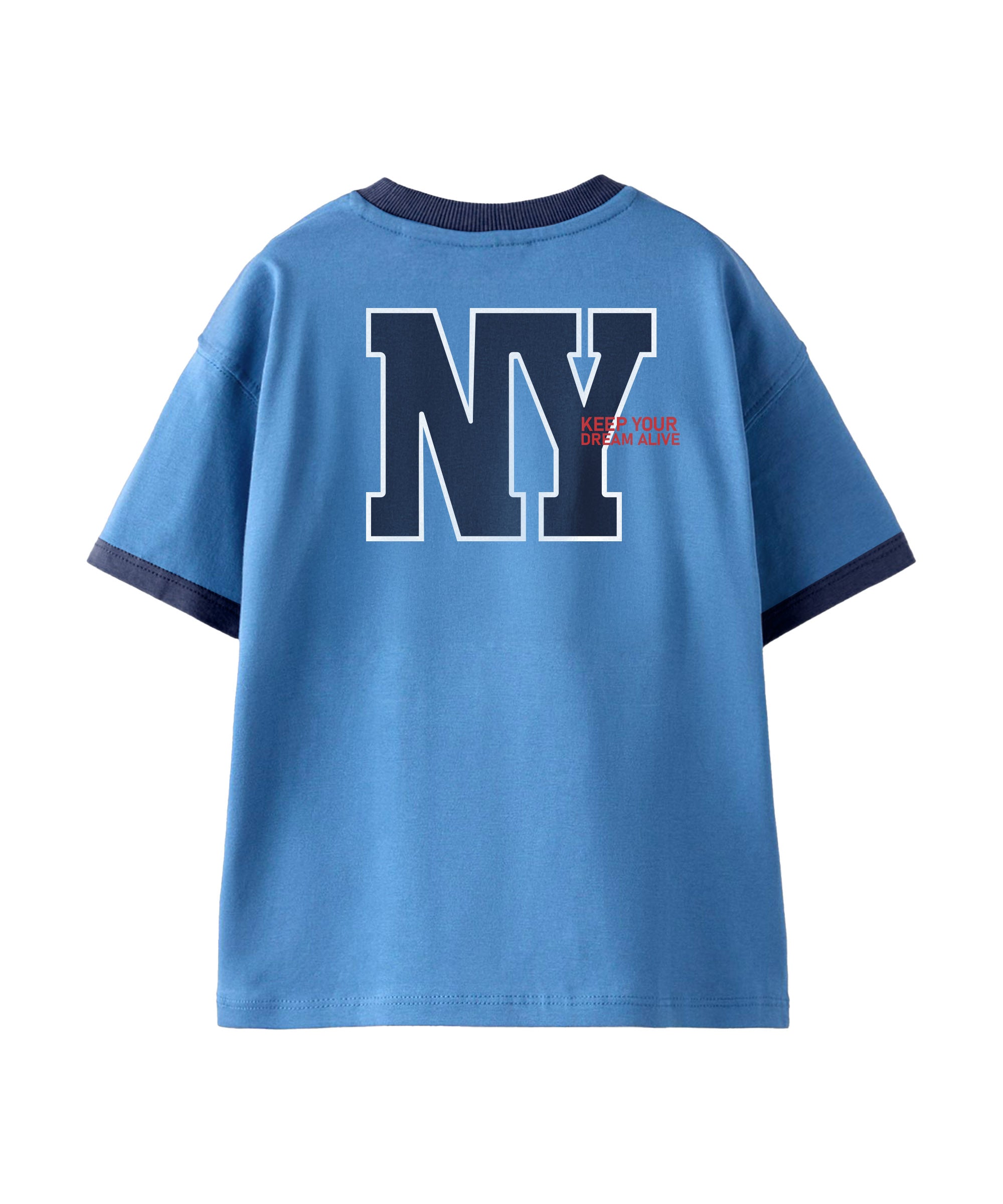 Boy's 100% Pure Cotton Premium Printed Blue Raglan Sleeve Tshirt and Shorts Set