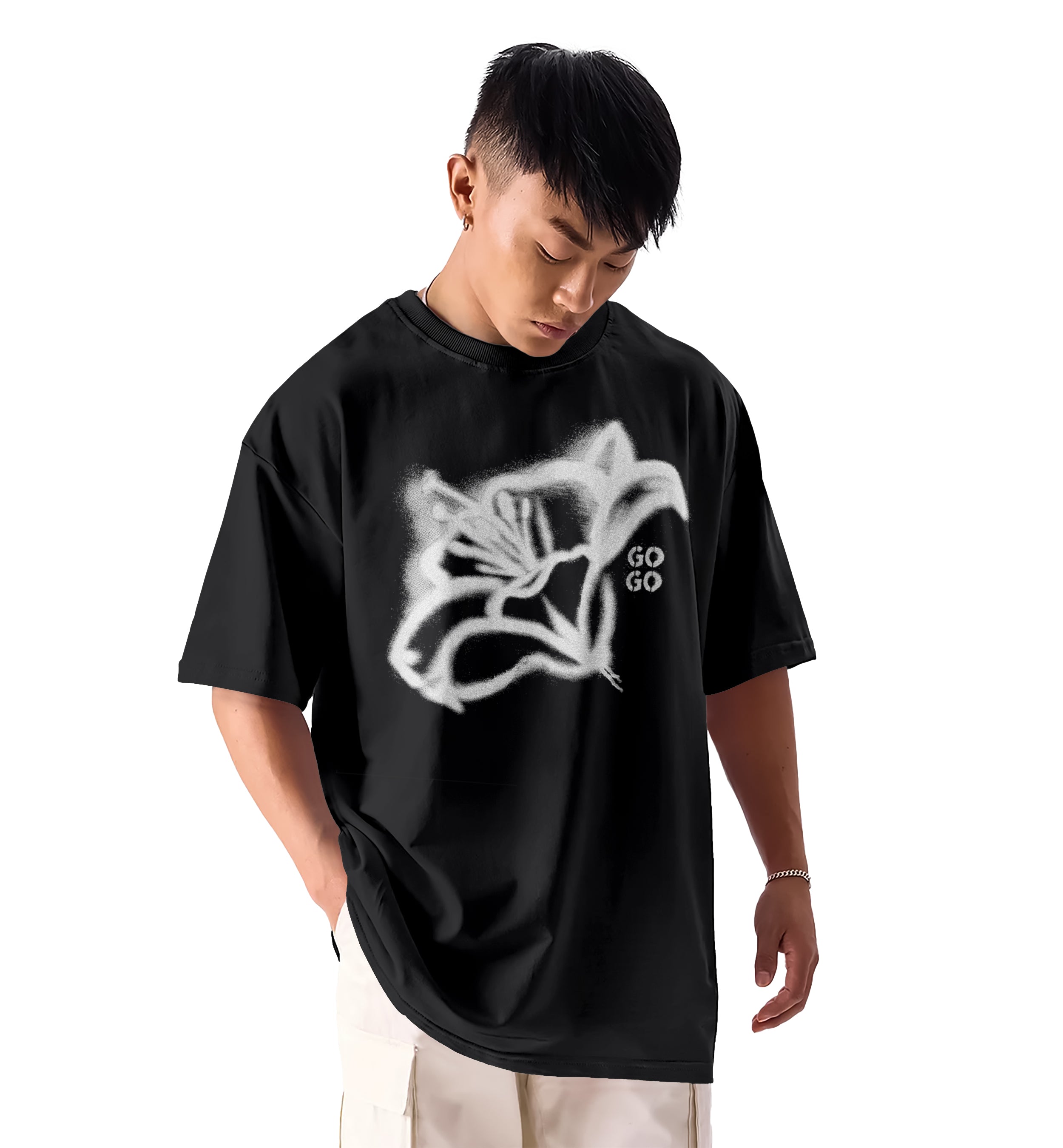 SHODOX® 100% Cotton Oversized Fit Half Sleeve T-shirt for Men - Drop Shoulder Front & Back Printed T-Shirt for Men's (Pack of 1)