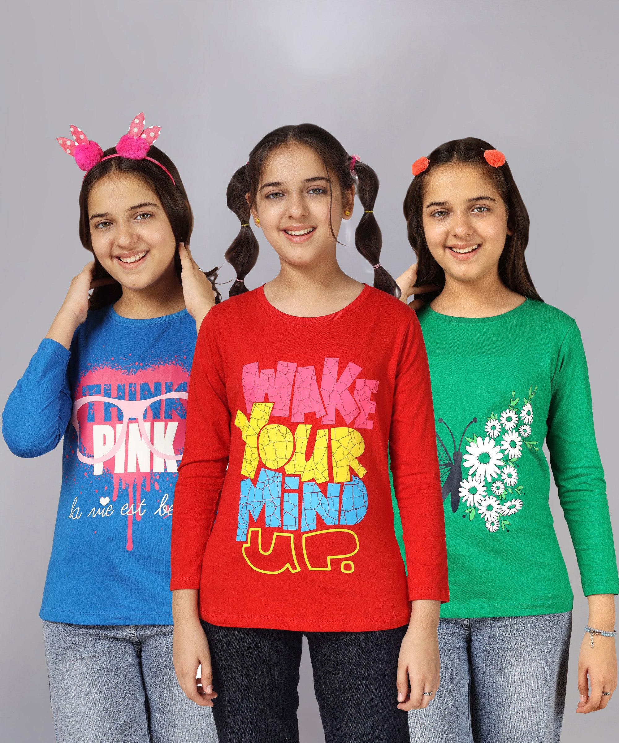 Grils Cotton Full Sleeve Printed T-Shirt (Pack of 3)