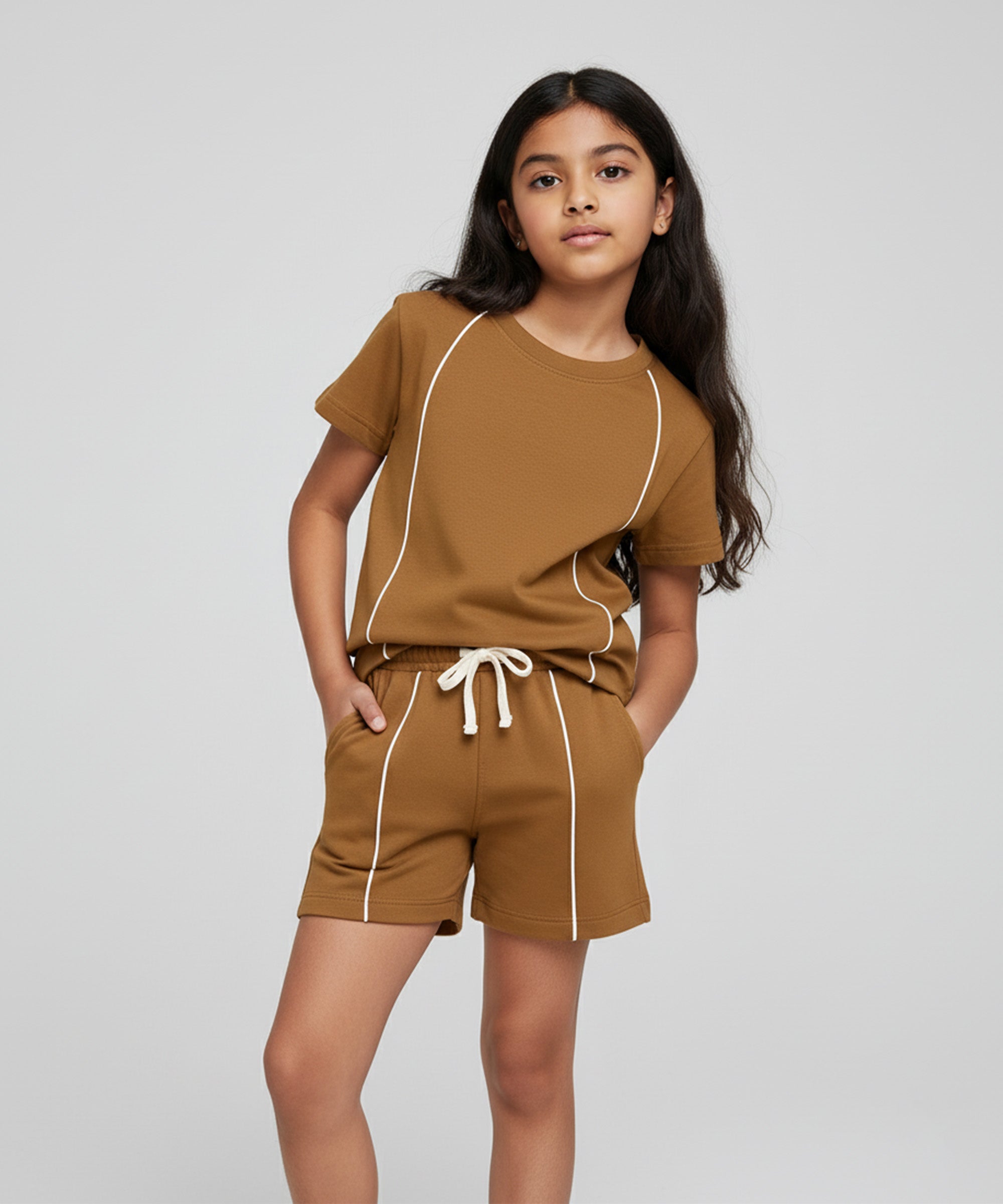 Girls Premium Cotton Oversized Co-Ord Set | Solid T-Shirt & Shorts | Pack of 1