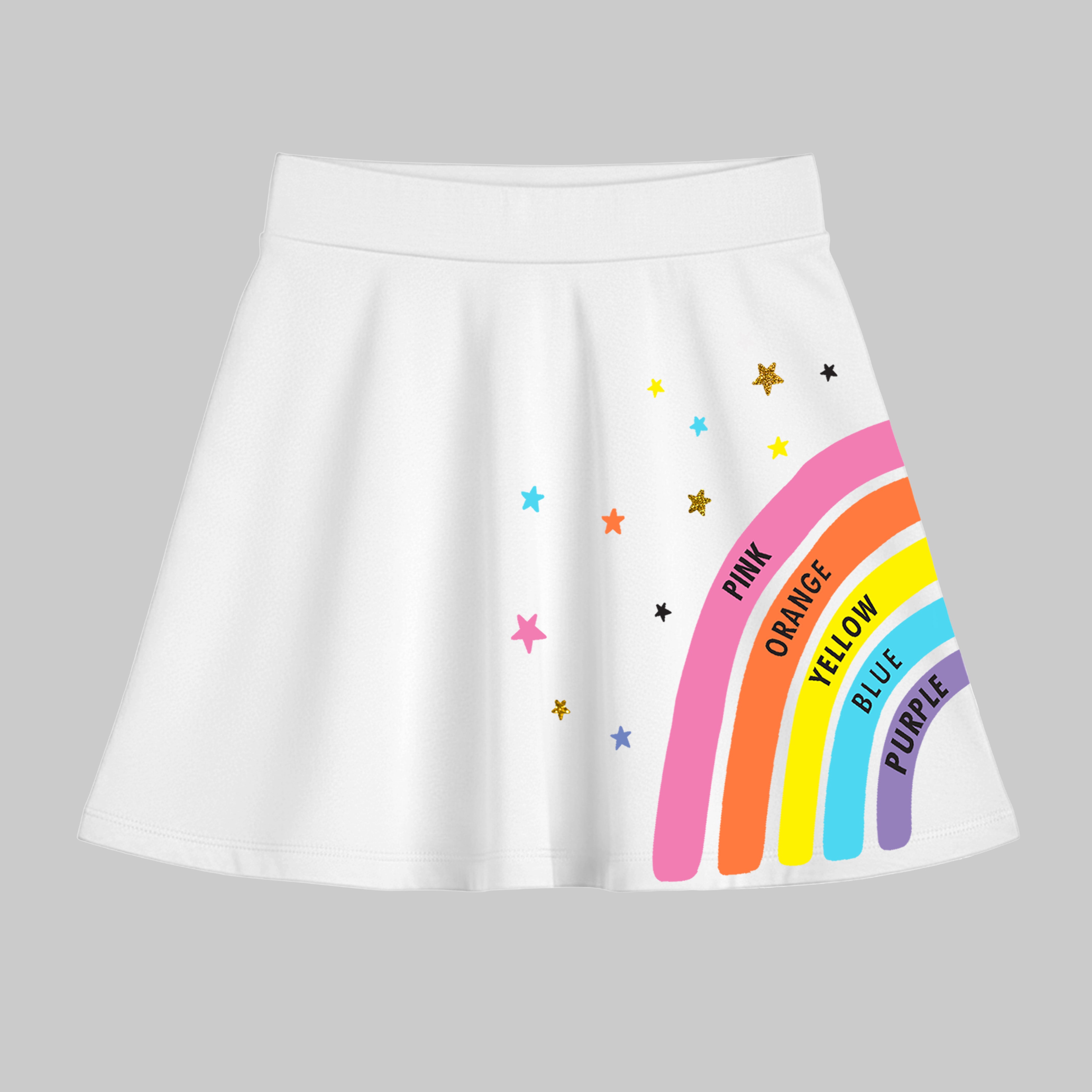 Girls Cotton Printed Skirt Attached With Inner Lycra Shorts-White