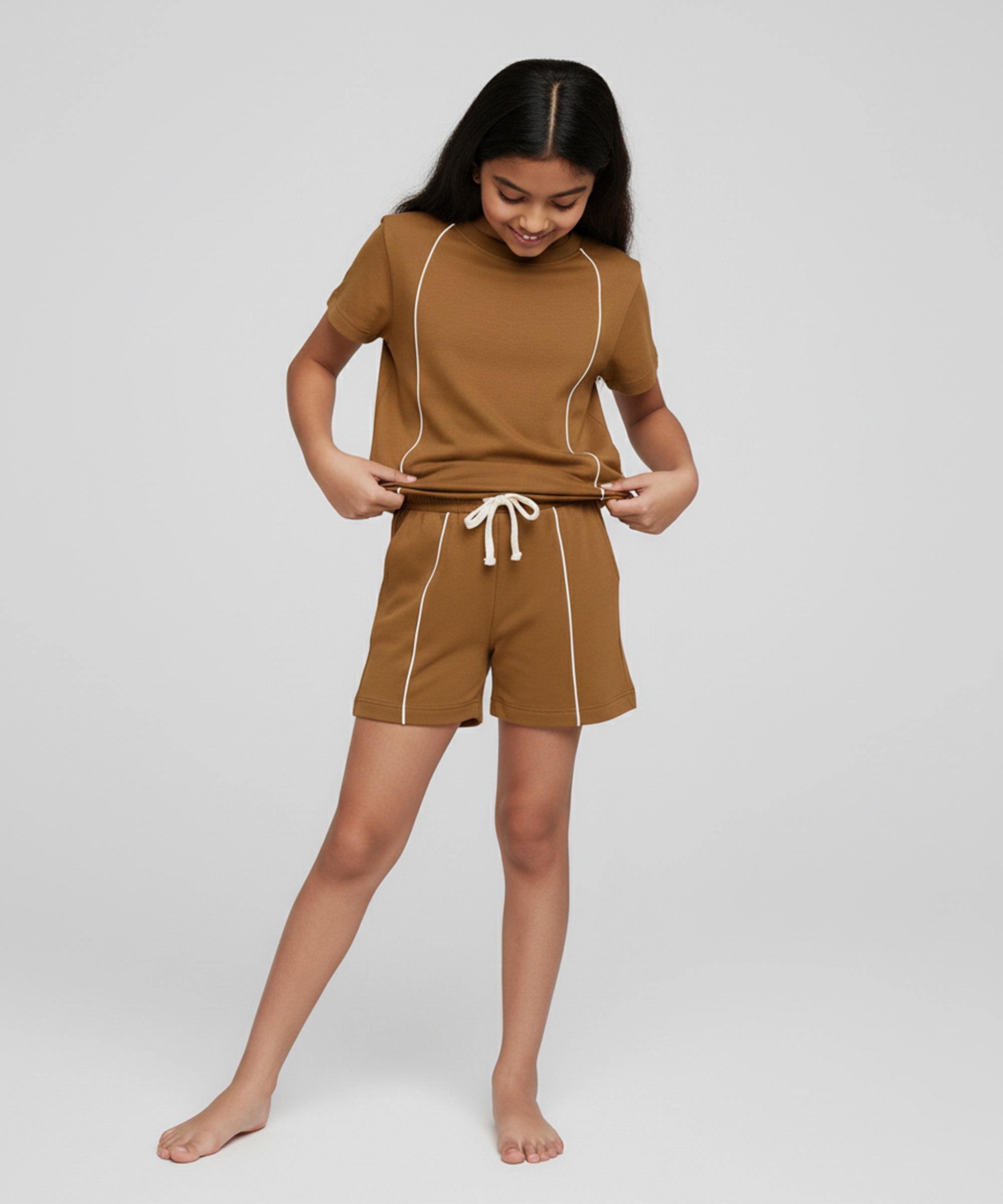 Girls Premium Cotton Oversized Co-Ord Set | Solid T-Shirt & Shorts | Pack of 1
