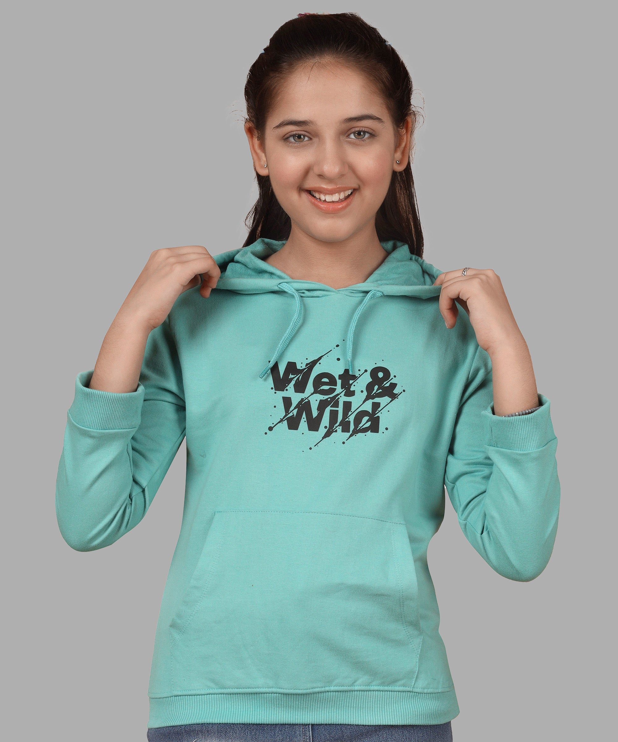 Girls Cotton Hooded Neck Hoodies - Sky Blue