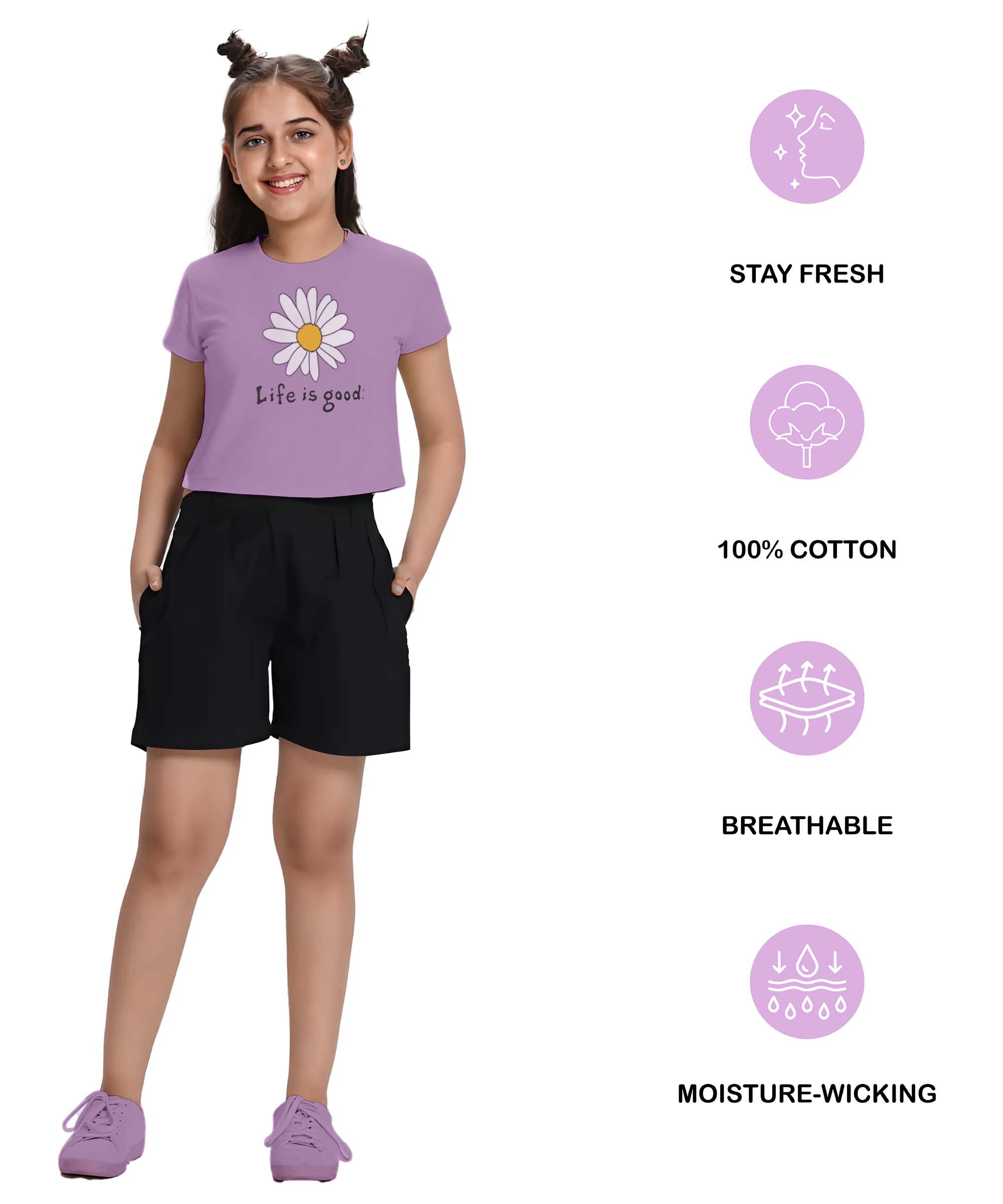 Girls Cotton Crop top-Printed Half Sleeve Stylish T-shirt- Combo 1