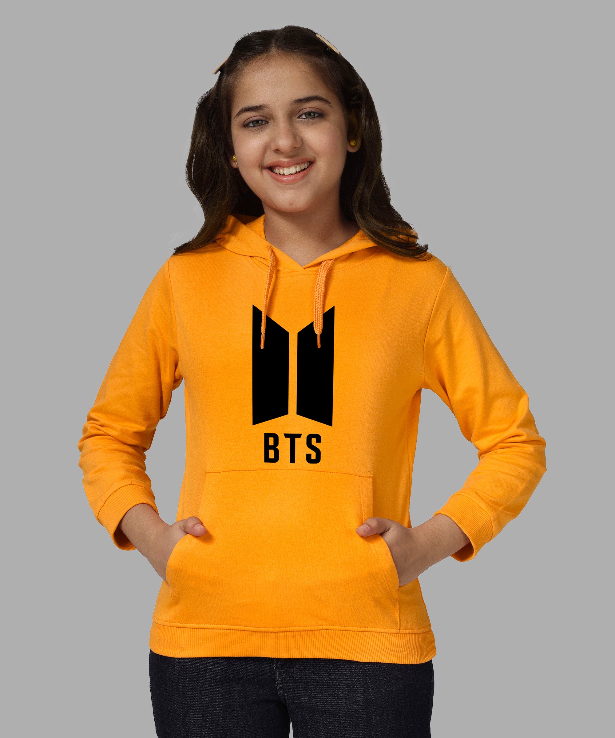 Girls Cotton Hooded Neck Hoodies - Yellow