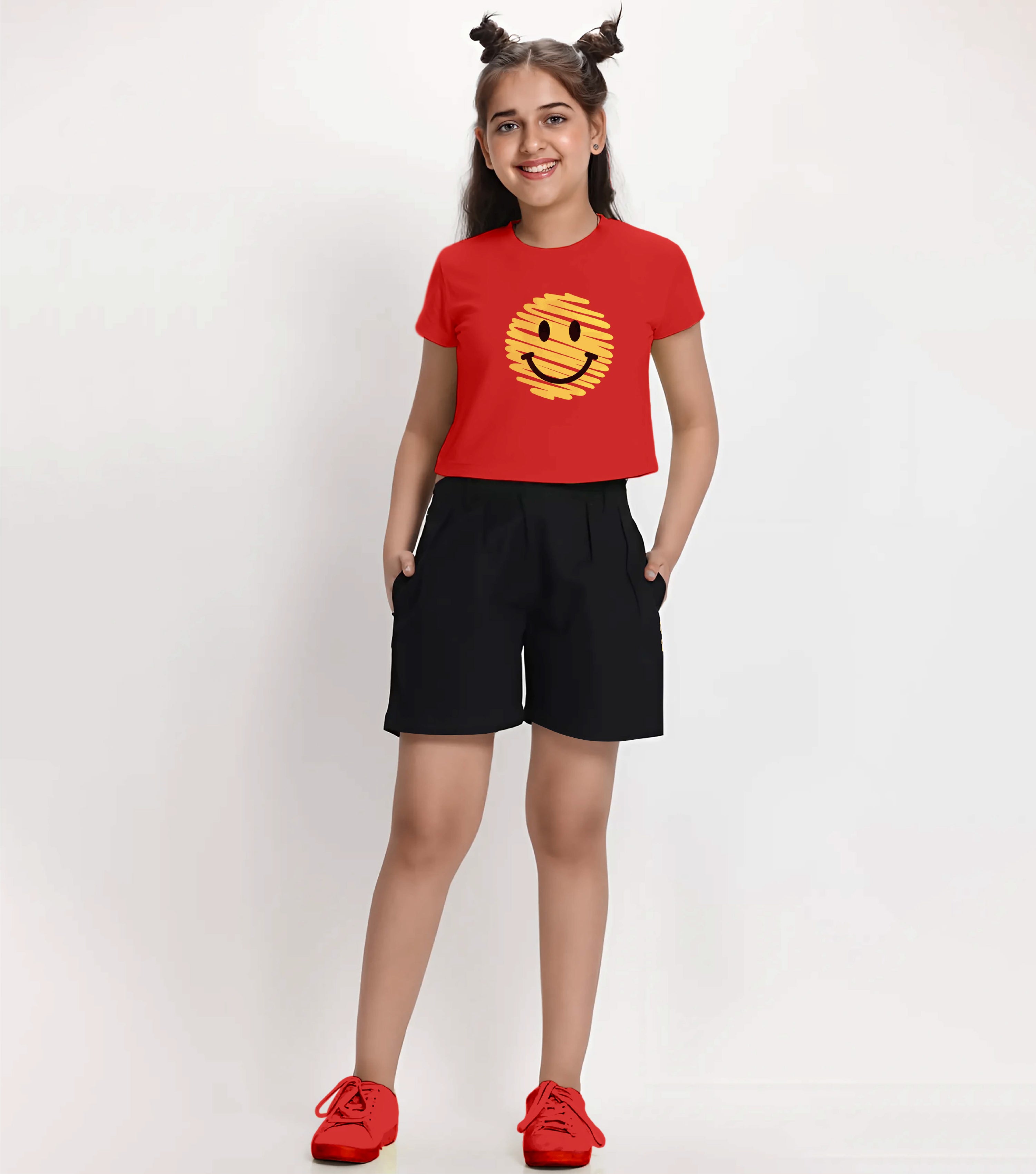 Girls Cotton Crop top-Printed Half Sleeve Stylish T-shirt- Combo 3