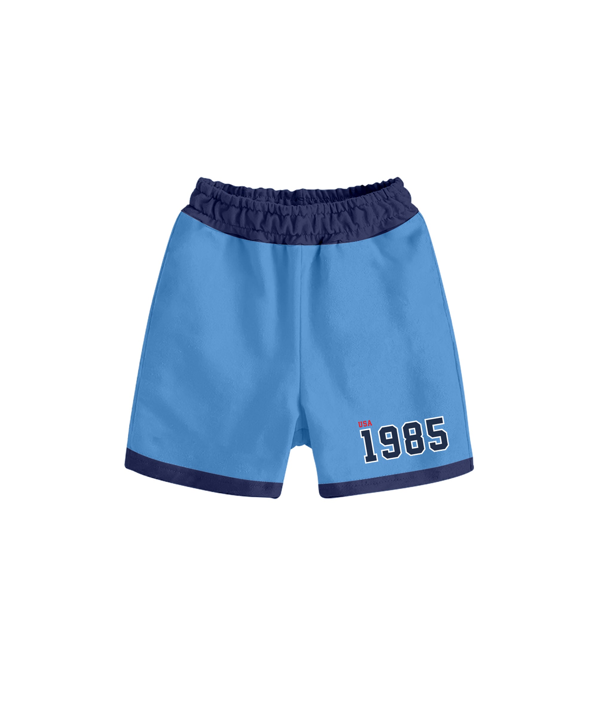 Boy's 100% Pure Cotton Premium Printed Blue Raglan Sleeve Tshirt and Shorts Set