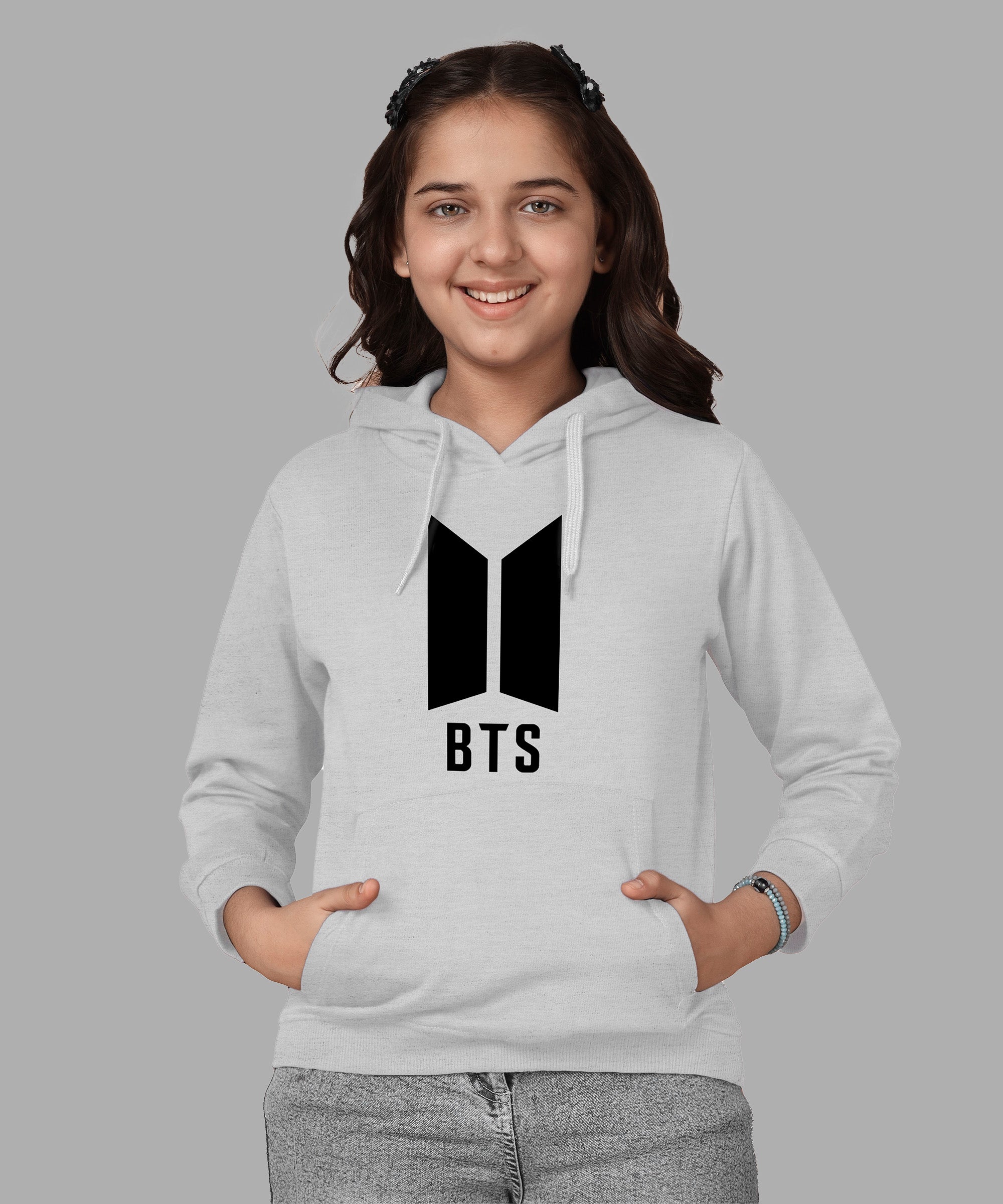 Girls Cotton Hooded Neck Hoodies - Grey