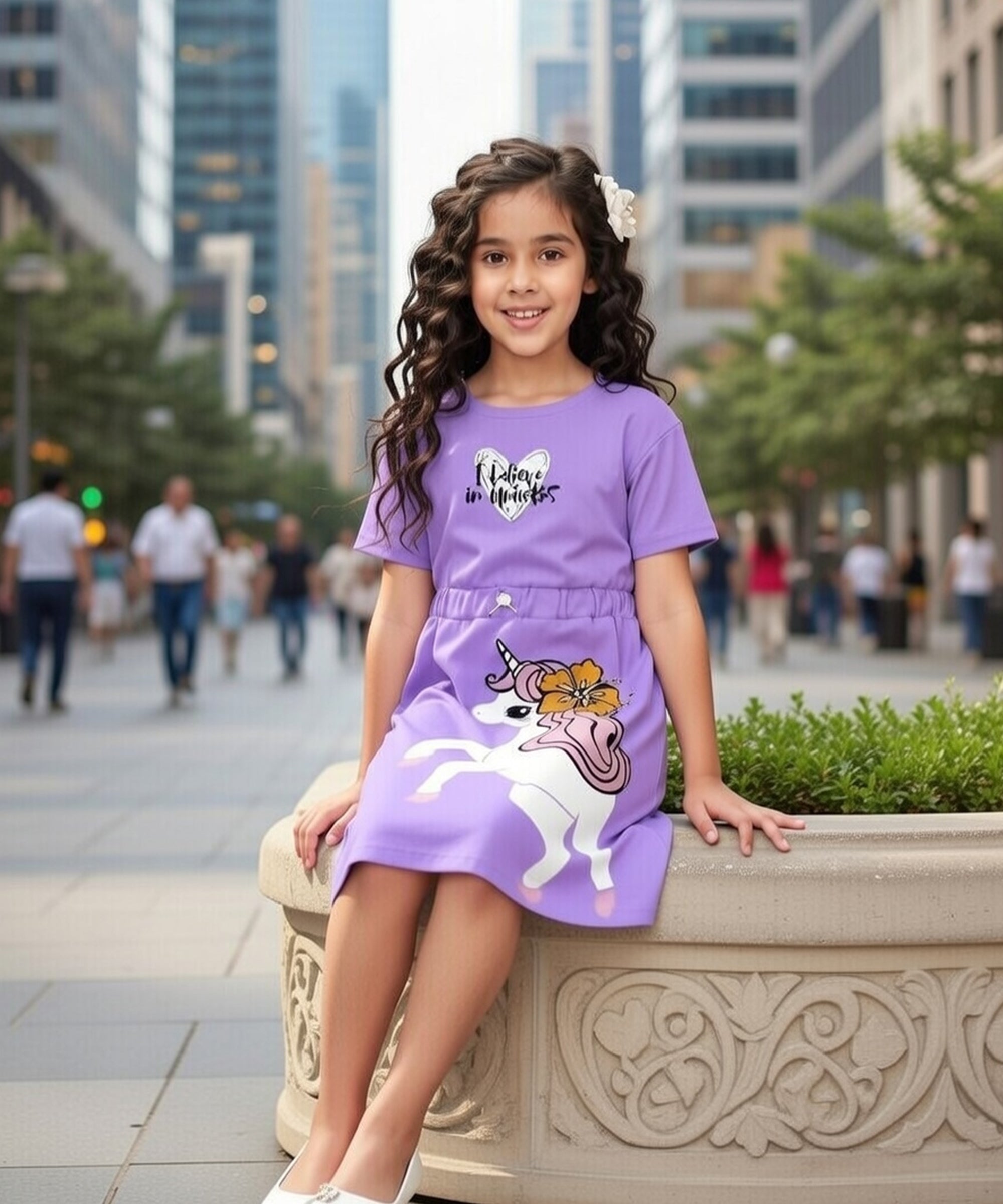 Girls Long Top With Waist Elastic Rope | Lavender