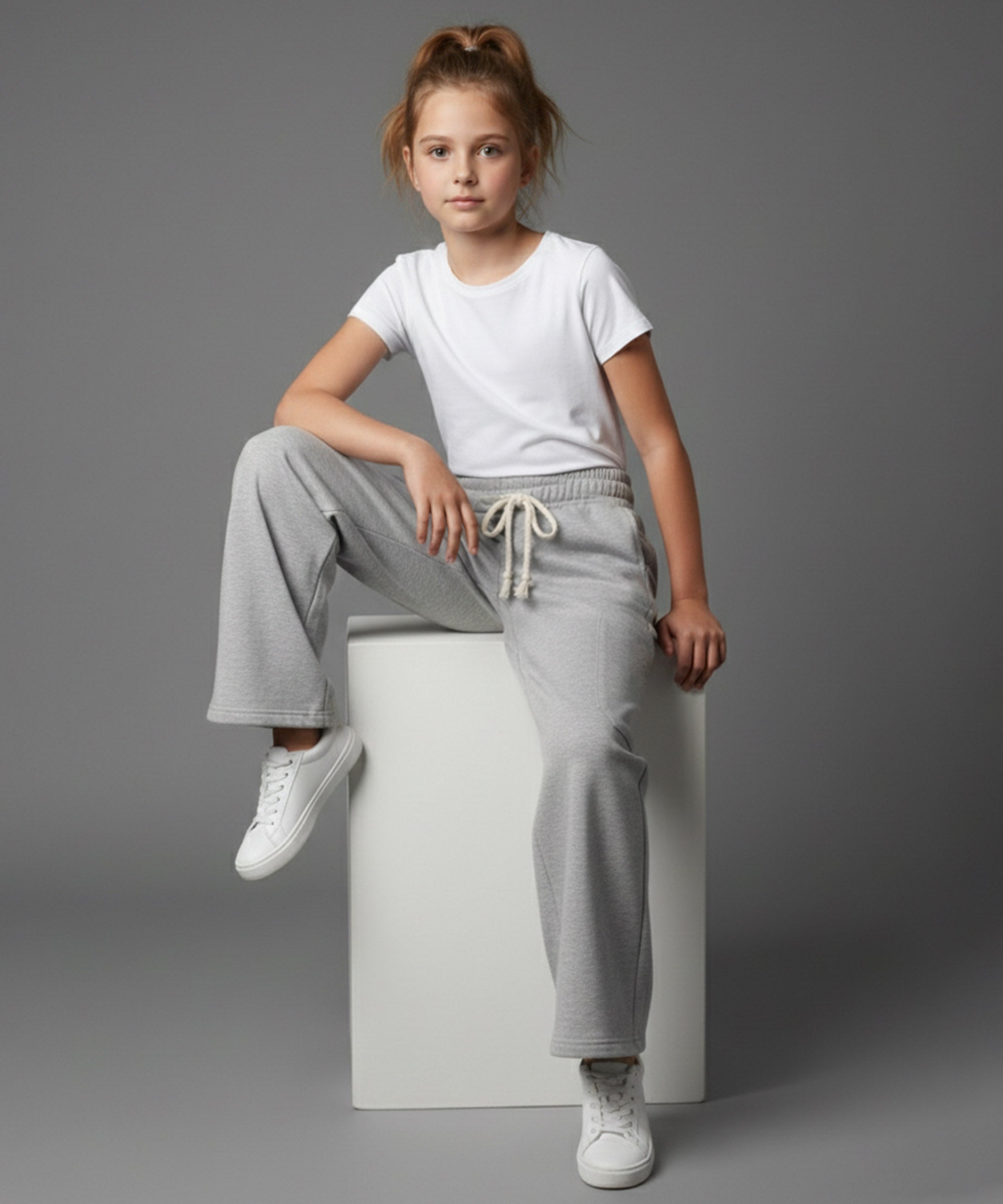 Girls Cotton Korean Cargo Pants | Elastic Waist Wide Leg