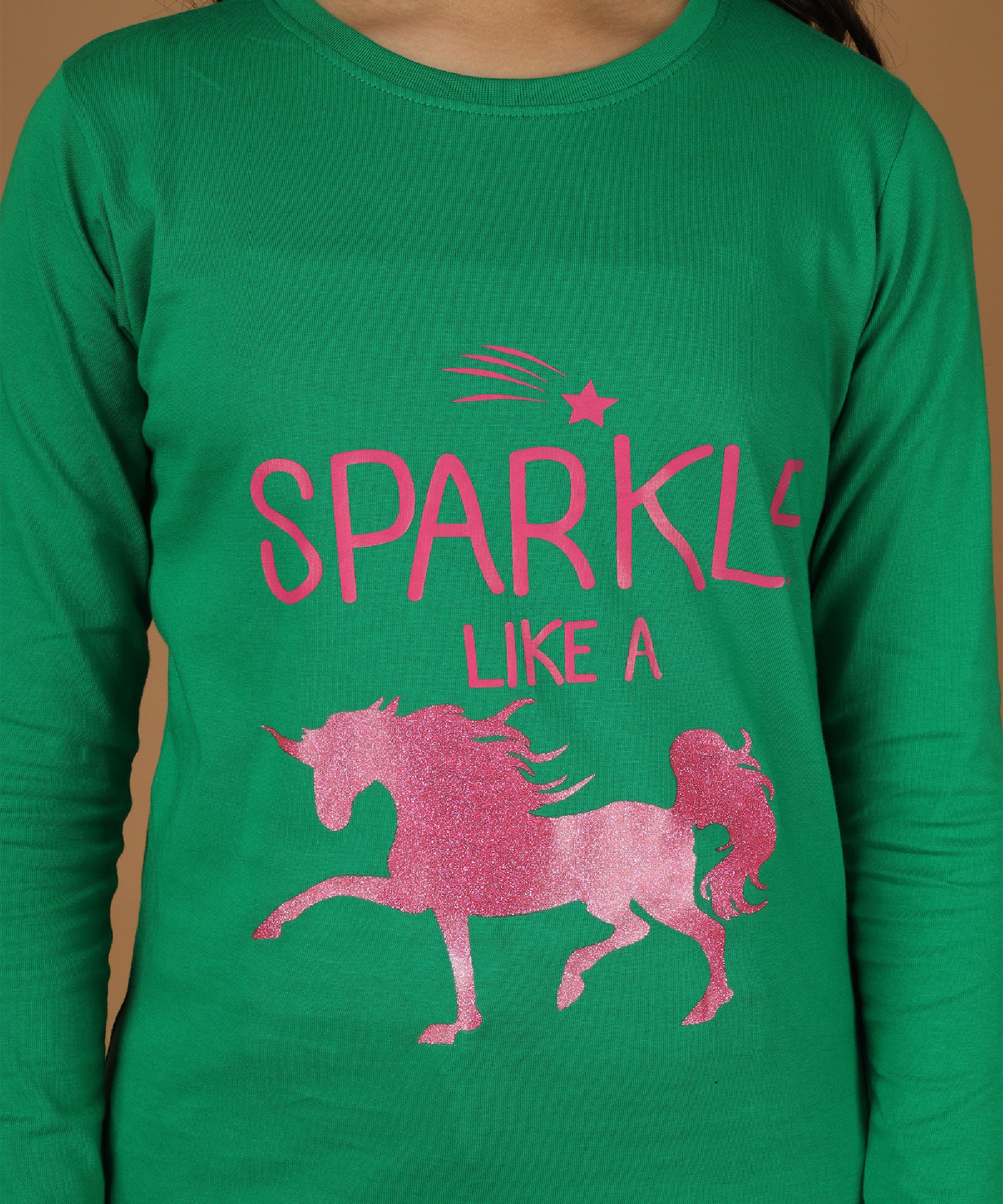Girls Printed Full Sleeve Premium T-shirt | Green