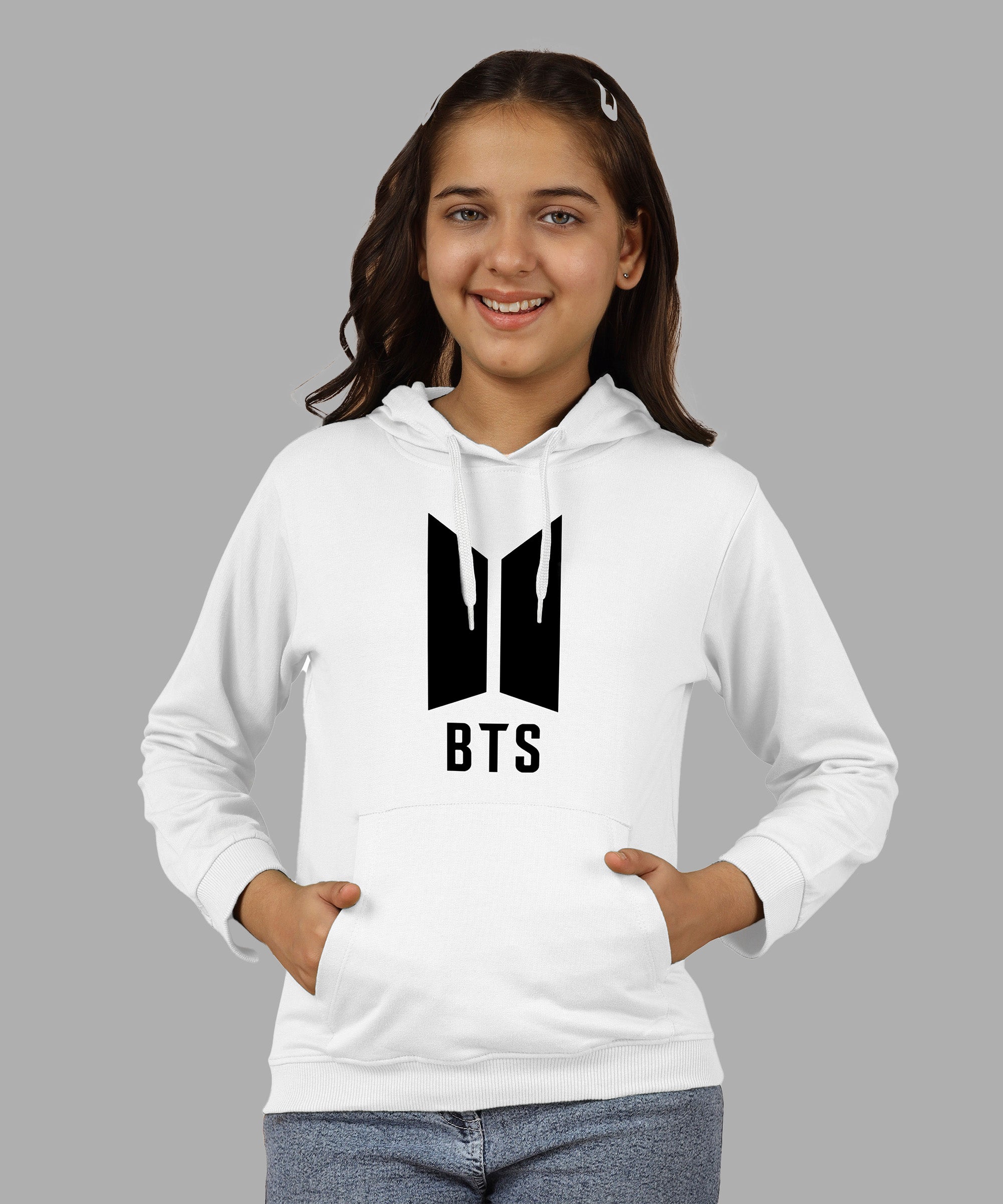 Girls Cotton Hooded Neck Hoodies - White