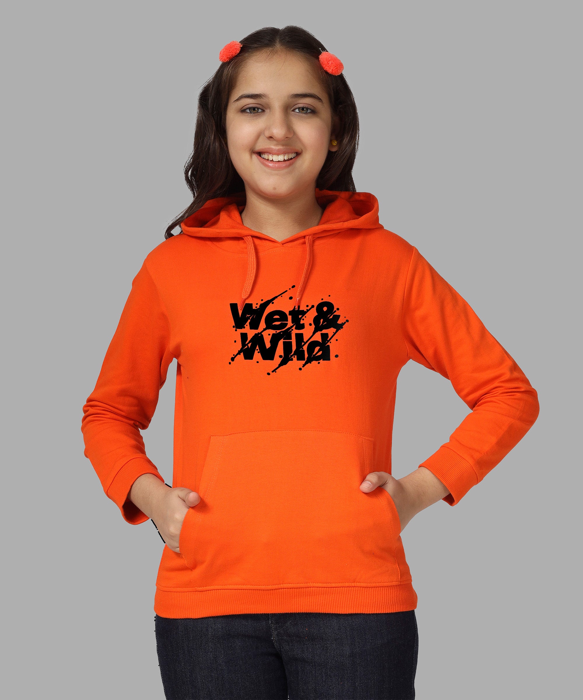 Girls Cotton Hooded Neck Hoodies - Dark Orange