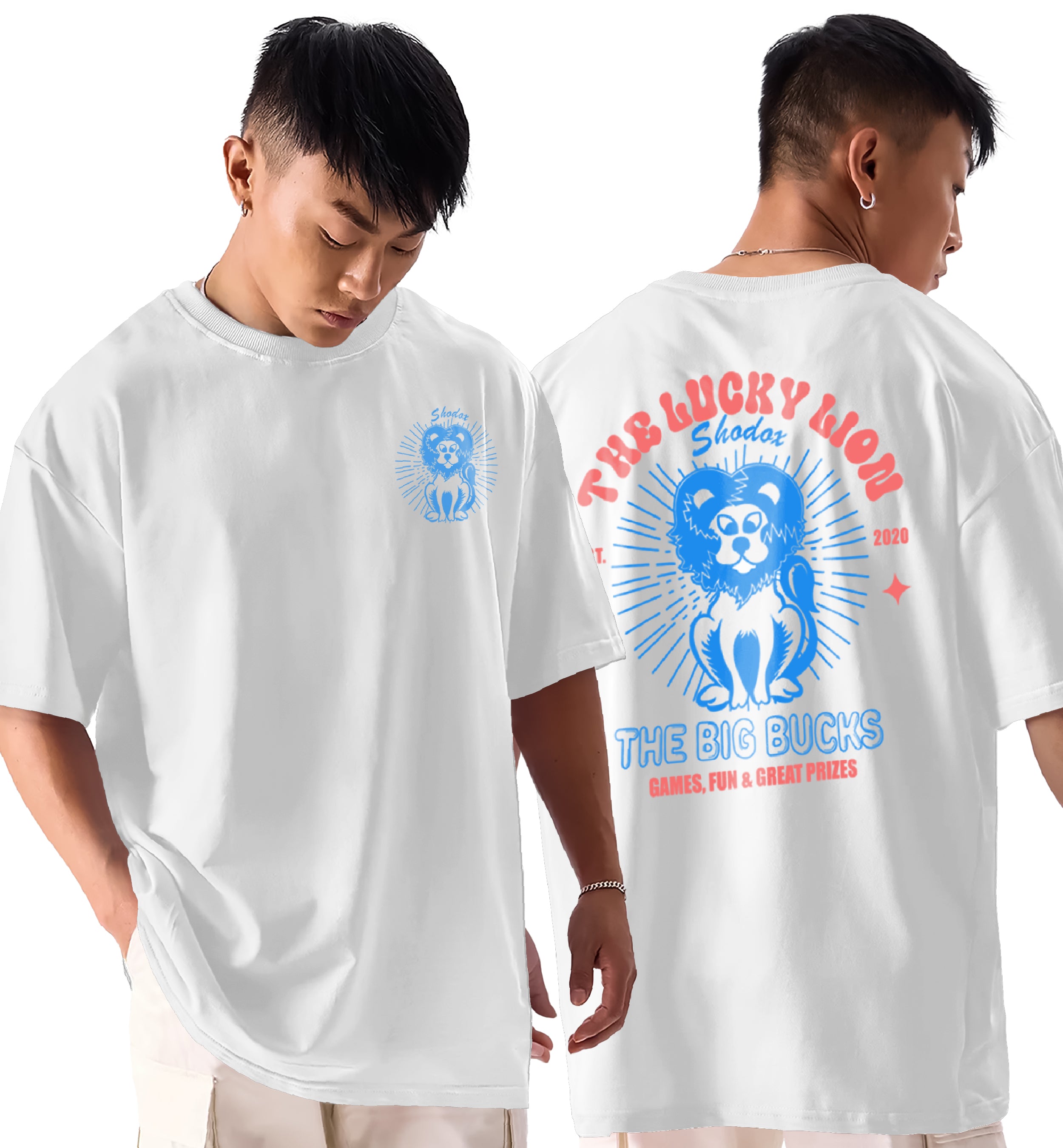 SHODOX® 100% Cotton Oversized Fit Half Sleeve T-shirt for Men - Drop Shoulder Front & Back Printed T-Shirt for Men's (Pack of 1)