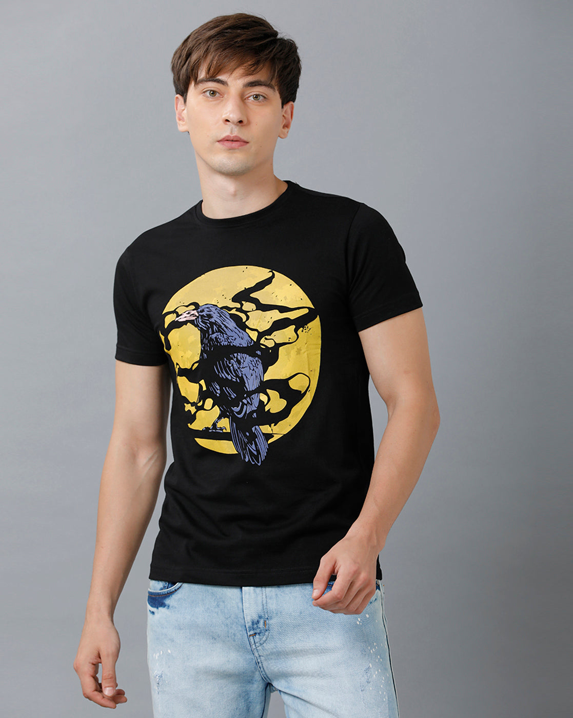 Men's 100% Cotton Printed Casual T-Shirts C1 - Black