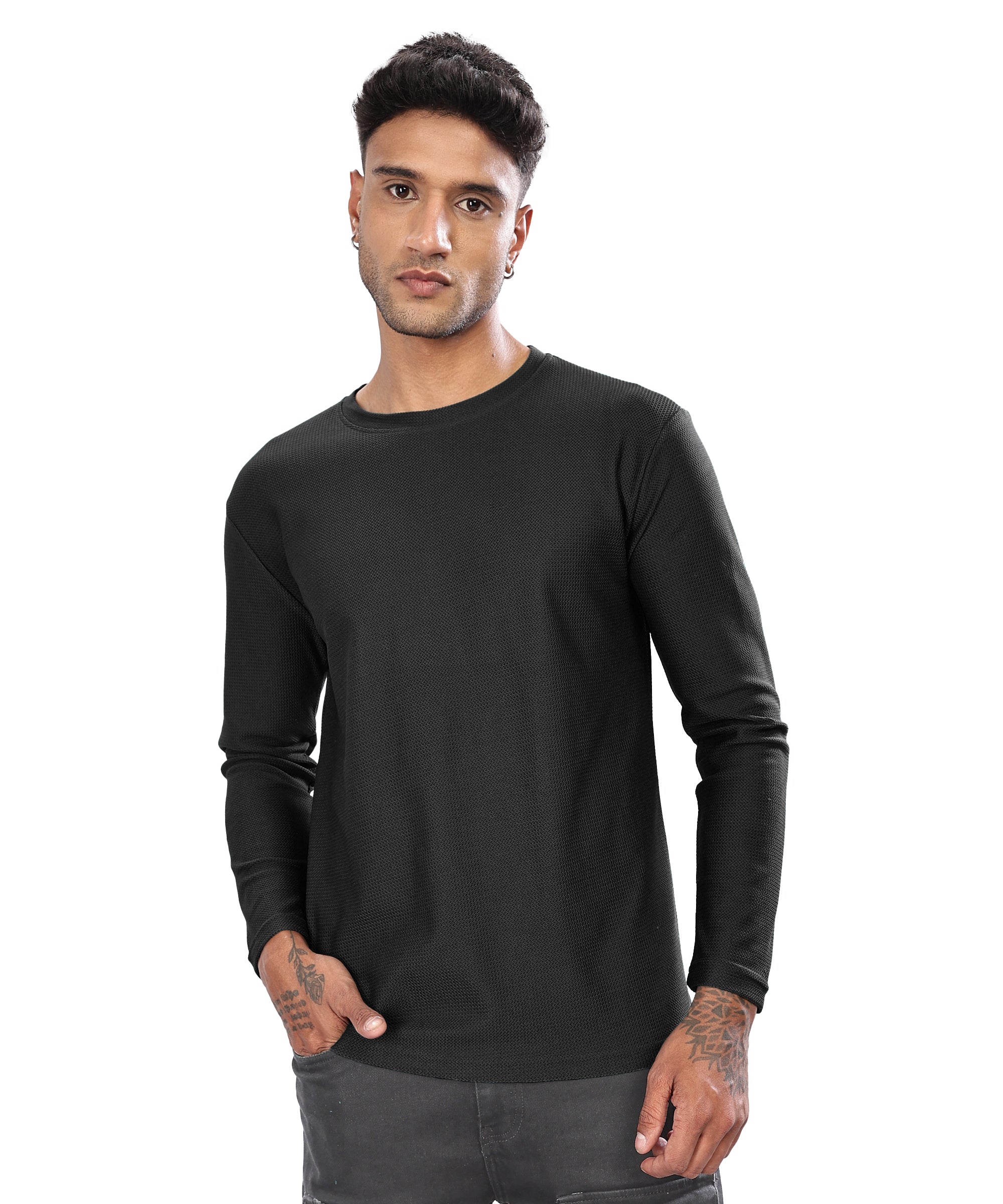 SHODOX® Men's Solid Polyblend Round Neck long Sleeve Regular fit T-shirt (Pack of 1)