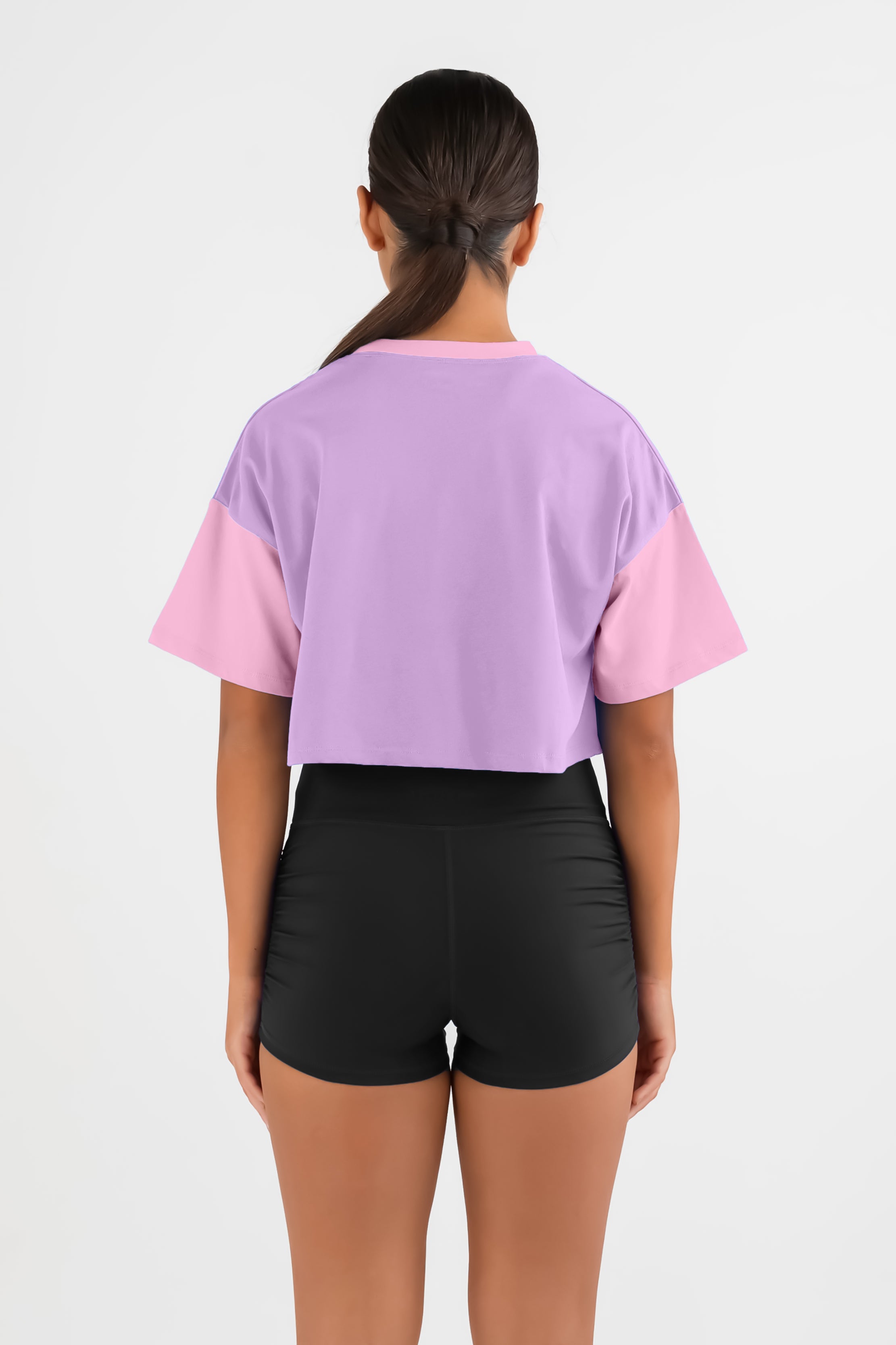 Girls 100% Cotton Printed Half Sleeve Stylish Crop Top T-Shirt-Lavender