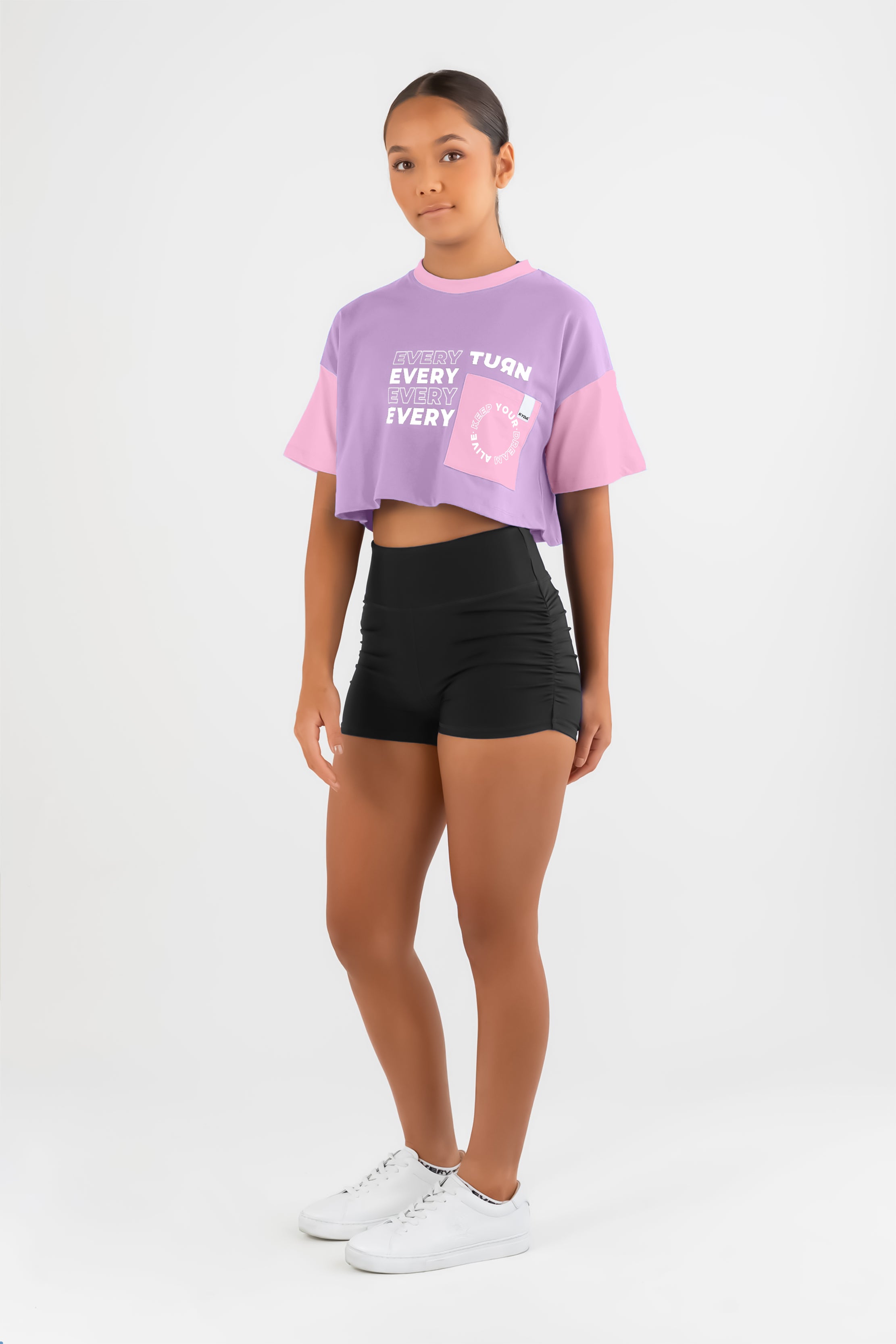 Girls 100% Cotton Printed Half Sleeve Stylish Crop Top T-Shirt-Lavender