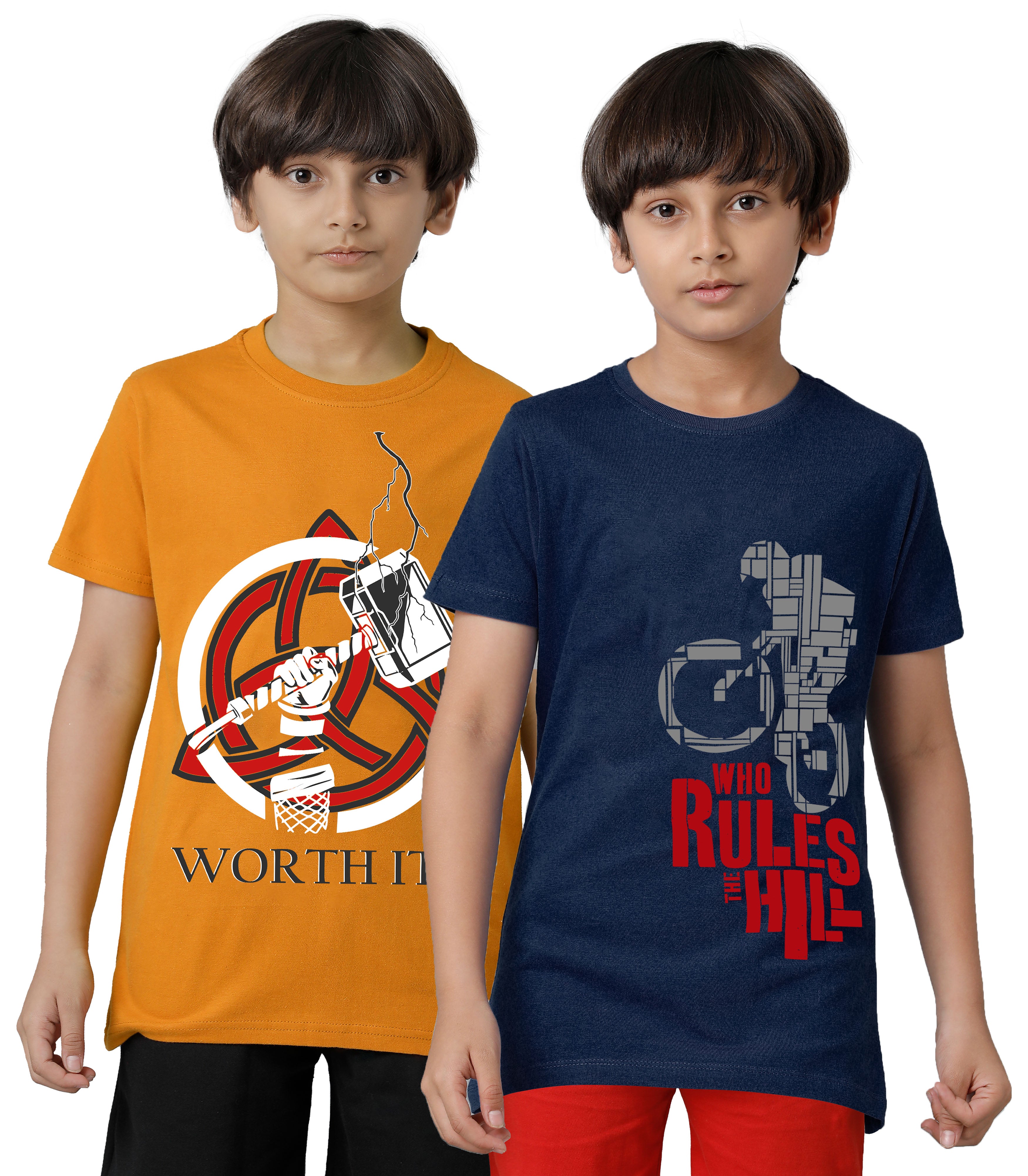 Boys Half Sleeve Pedal Printed Multicolor T-Shirts C2 (Pack of 2)