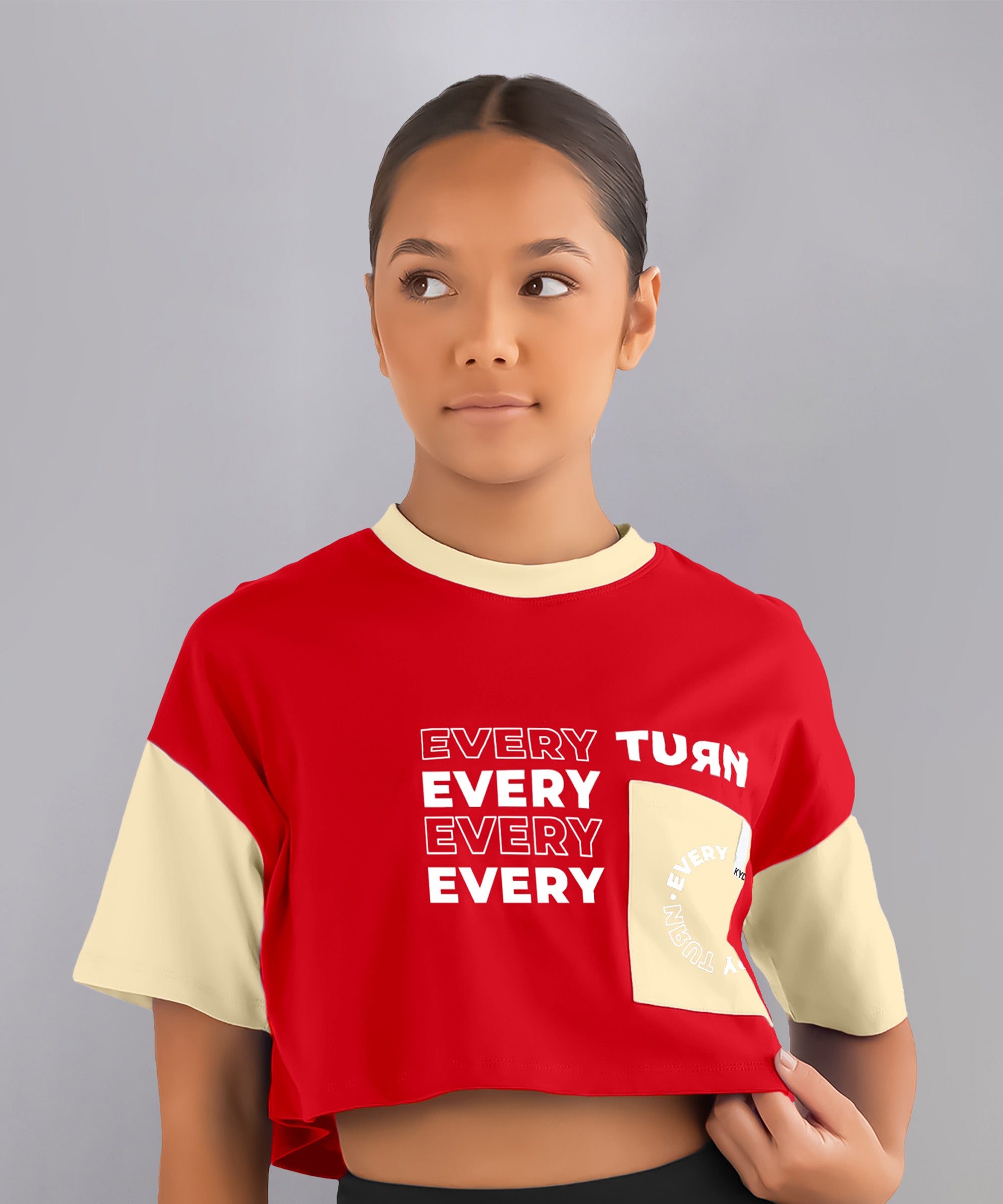 Girls 100% Cotton Printed Half Sleeve Stylish Crop Top T-Shirt-Red