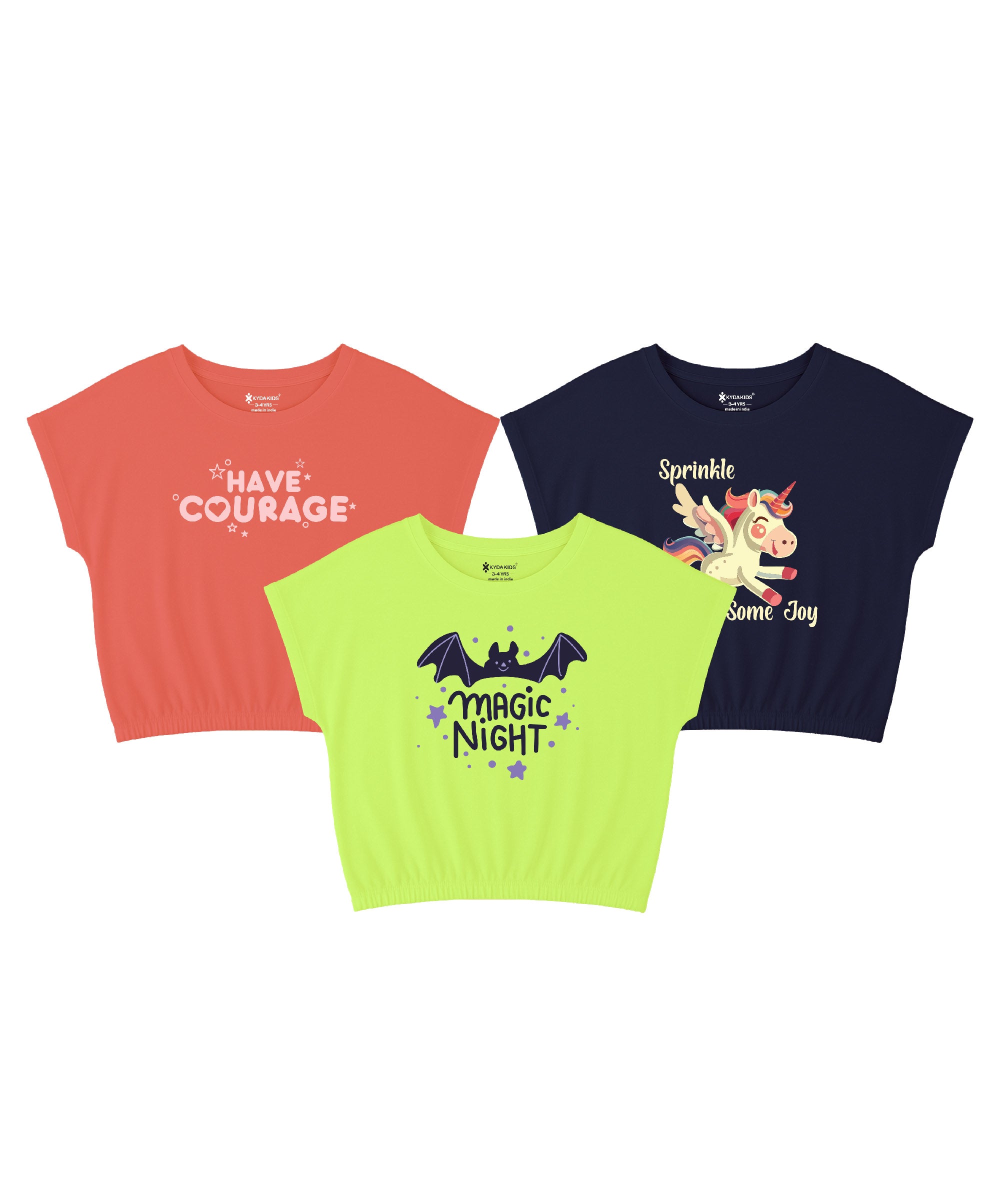 Girls Printed Half Sleeve T-Shirt | Regular Fit - Pack of 3