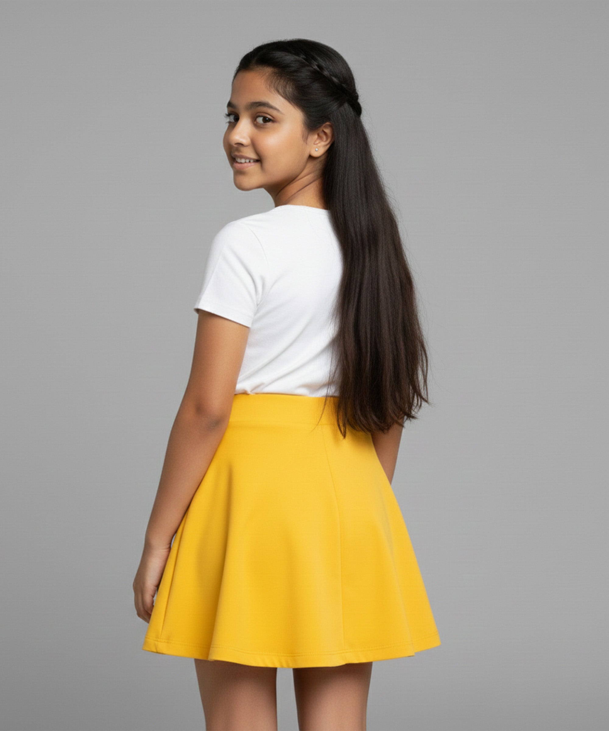 Girls Cotton Printed Skirt Attached With Inner Lycra Shorts-Yellow