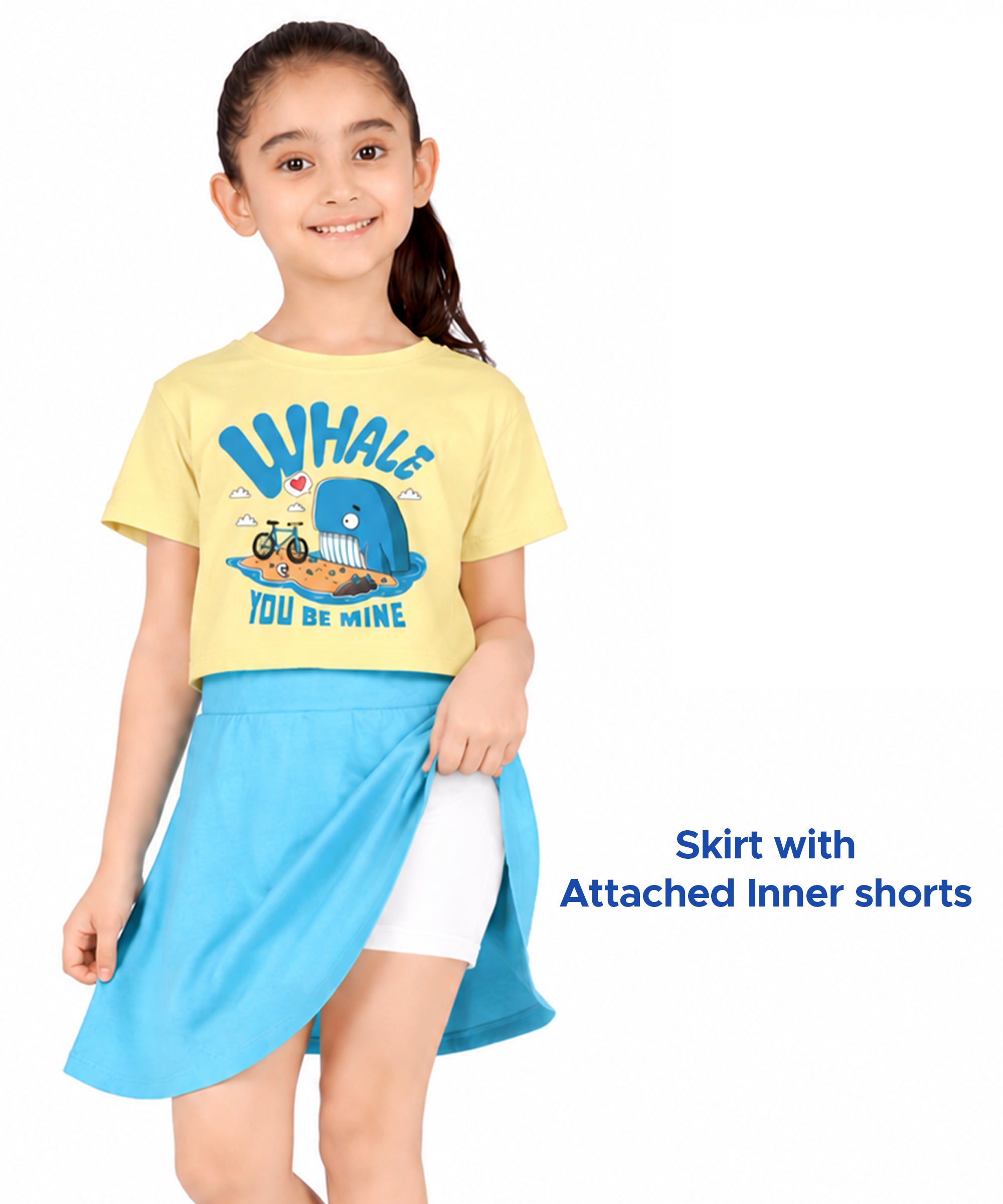Girls Premium Cotton Printed Co-Ord Set | Top & Skirt with Inner Shorts