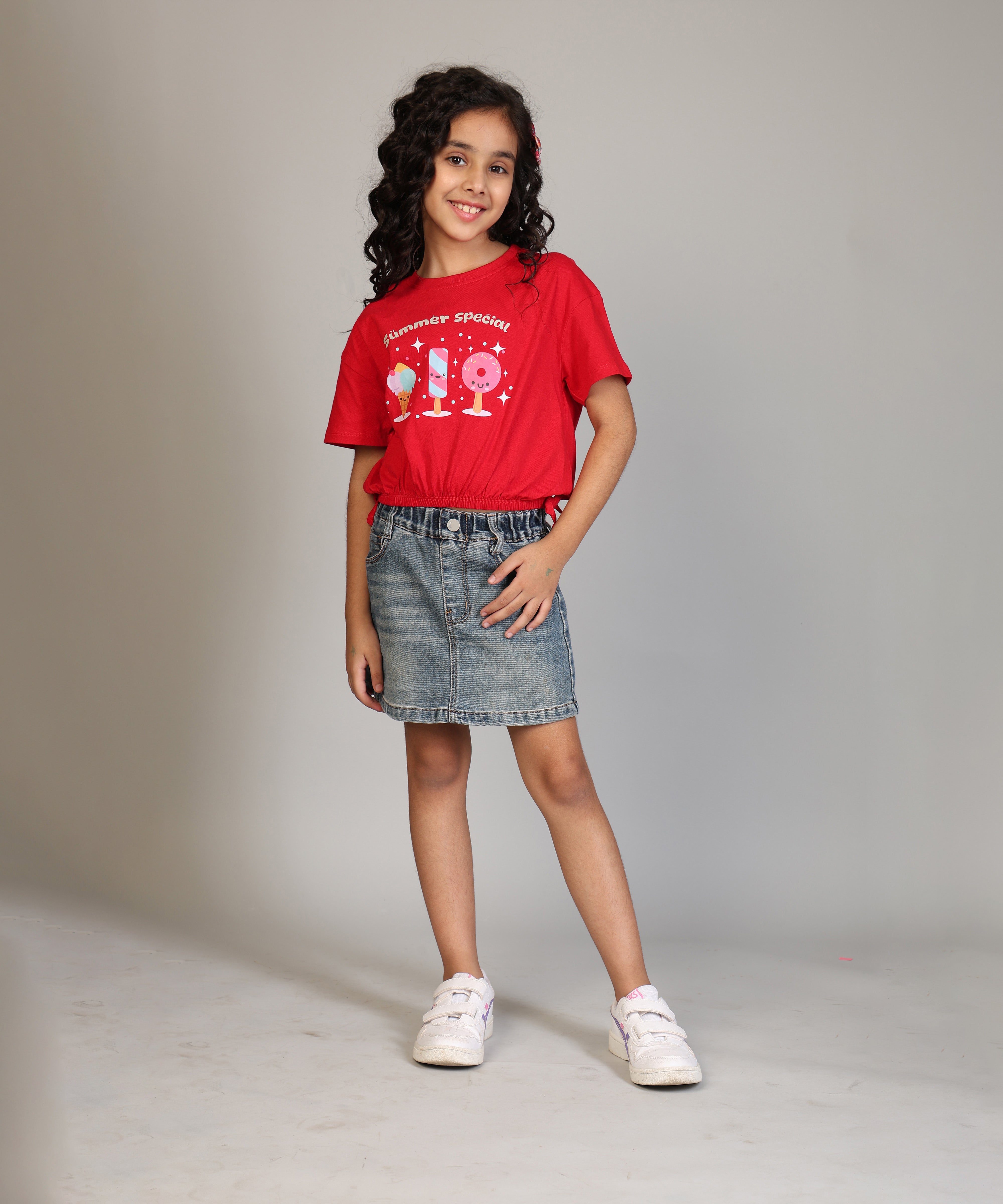 Girls Cotton Printed Crop Top-Combo 1