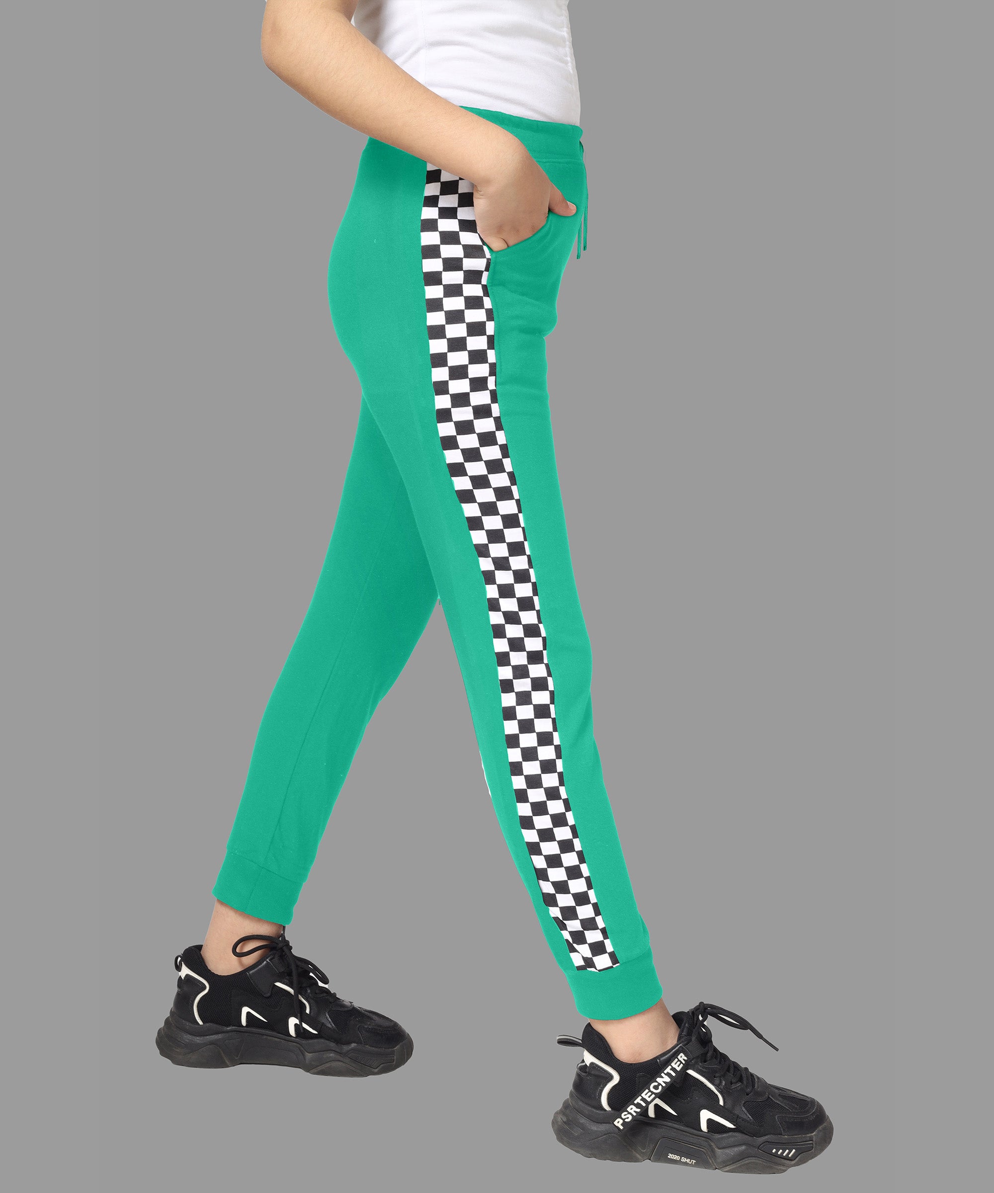 Girls Cotton Printed Track Pants with Pocket - Green