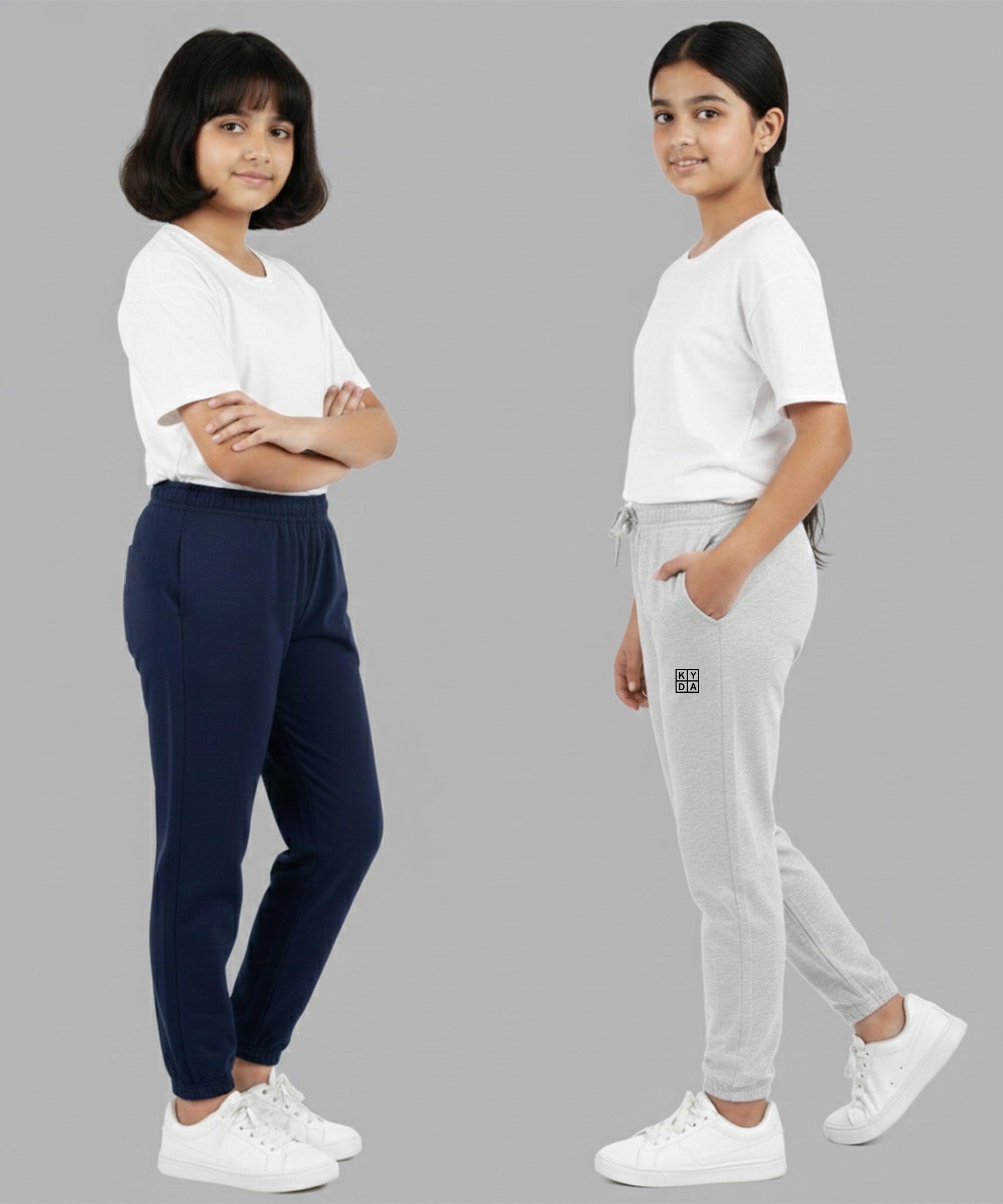 Girls Premium Cotton Trackpants | Regular Fit | Stretch Waist Joggers | Pack of 2